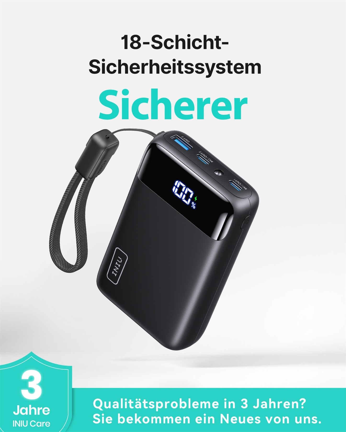 INIU Ultra Small 20000mAh Power Bank, 22.5W Quick Charge PowerBank with Removable USB C Cable, Suitable for Flight & Travel Essential, External Mobile Phone Batteries for iPhone 17 16 15 Pro, Samsung S25, Xiaomi, iPad etc - P512