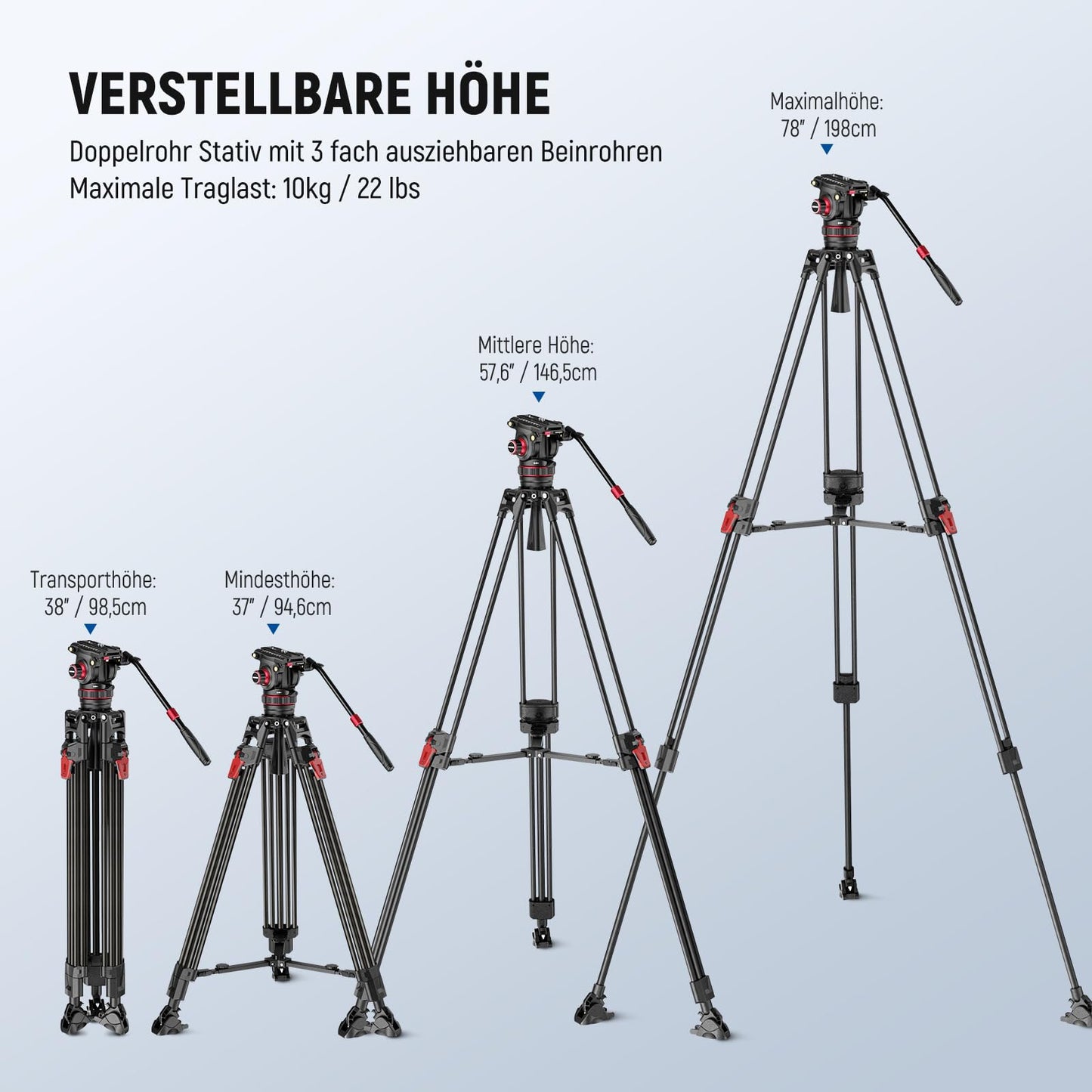 NEEWER 78" Carbon Fiber Video Camera Tripod, Damping Adjustable Fluid Head One Step Quick Release with QR Plate and Handle Robust Tripod for DSLR Camera and Camcorder Max Load Capacity 10kg LL37