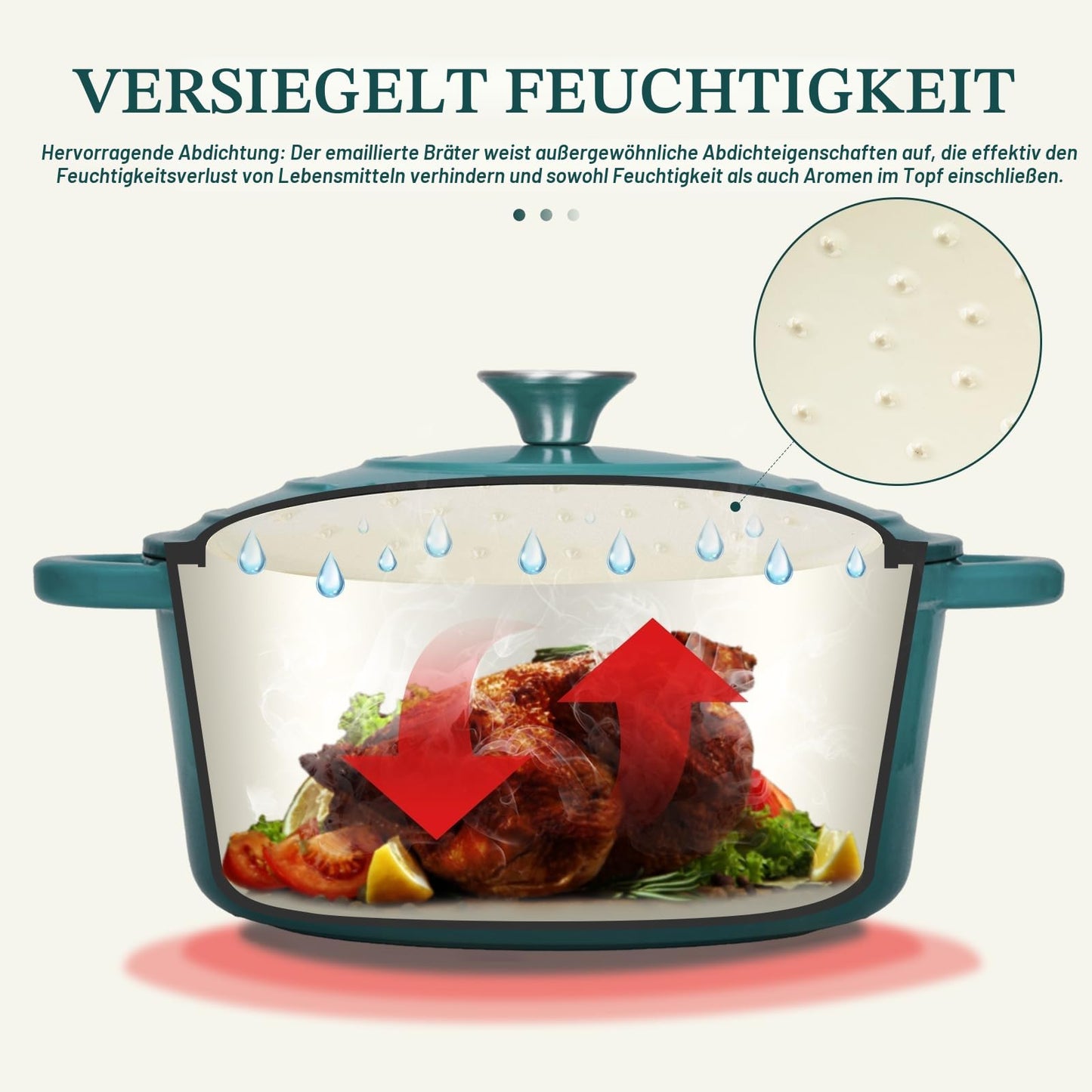 Overmont roasting pan enamel cast iron pot - casserole 26cm oven-safe - with lid and cookbook - for kitchen baking stewing roasting sea blue - Sea