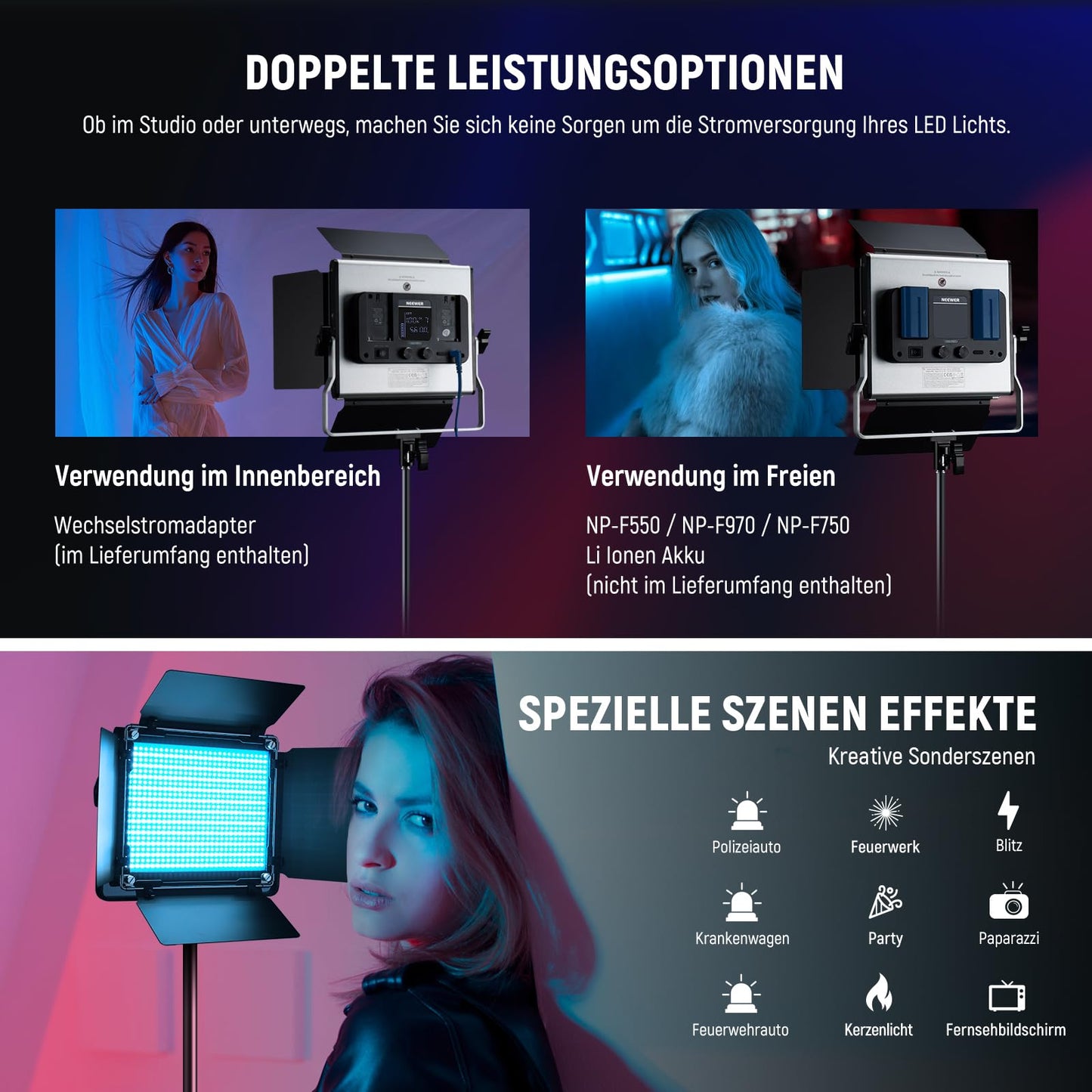 NEEWER Upgraded RGB LED Studio Video Light with Tripod Stand, App Control 50W 7000Lx CRI97+ 3200-5600K Dimmable Panel Key Light Set for Game Streaming, YouTube Recordings, Photography, RGB660 PRO II - 10106194