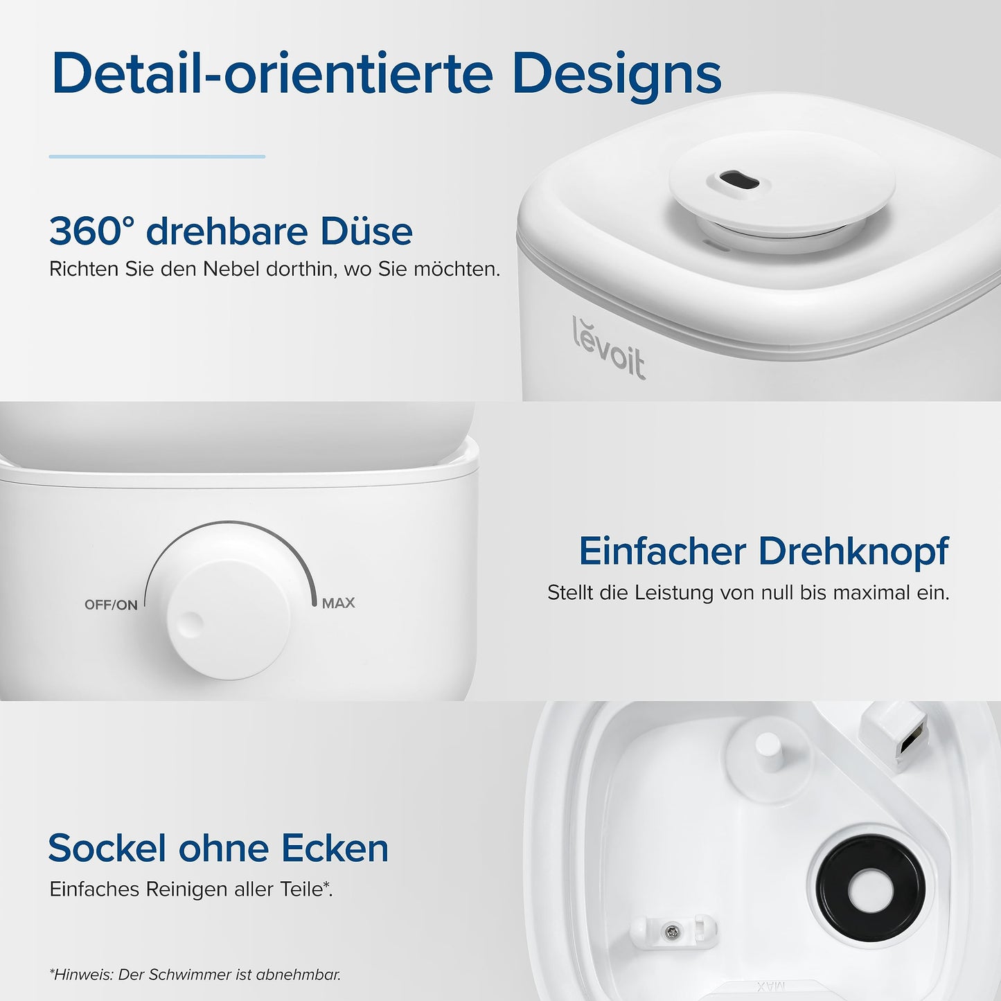 Levoit Humidifier Bedroom, 23dB Quiet Humidifier, Top Fill for Baby, up to 25H, Room Humidifier with 360 Degree Rotating Nozzle for Children's Room, Plants, Auto Shut-Off, 2.5 L, White - Classic