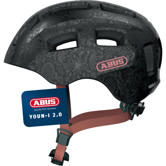 ABUS Youn-I 2.0 bicycle helmet - with light for children, teenagers and young adults - for girls and boys - black with floral pattern, size S - 67045