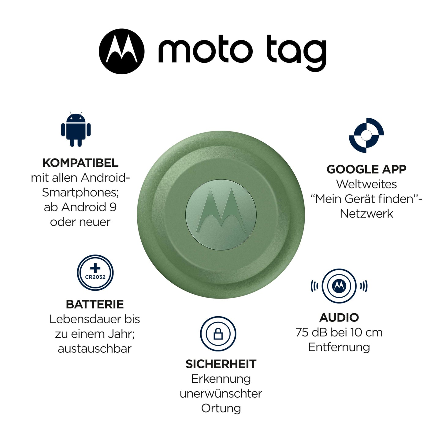 Motorola Moto Tag - Smart Tracker, pack of 1 (Android 9+ compatible, Bluetooth 5.4, IP67 water protection, USB-C, ultra wideband, finder for keys, luggage, etc.), Starlight Blue - PG38C06383