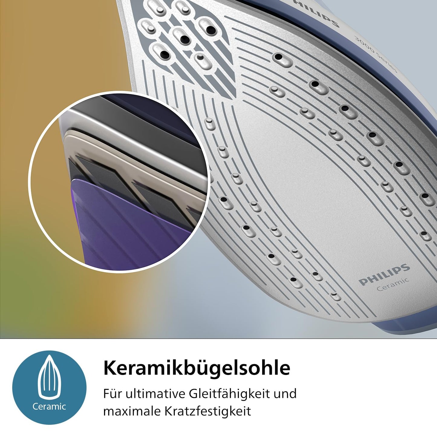 Philips steam iron station 3000 Series, 2400 W, 120 g/min continuous steam, 350 g steam boost, fast and powerful, vertical steam, ceramic sole, Deep Azur (PSG3000/20)