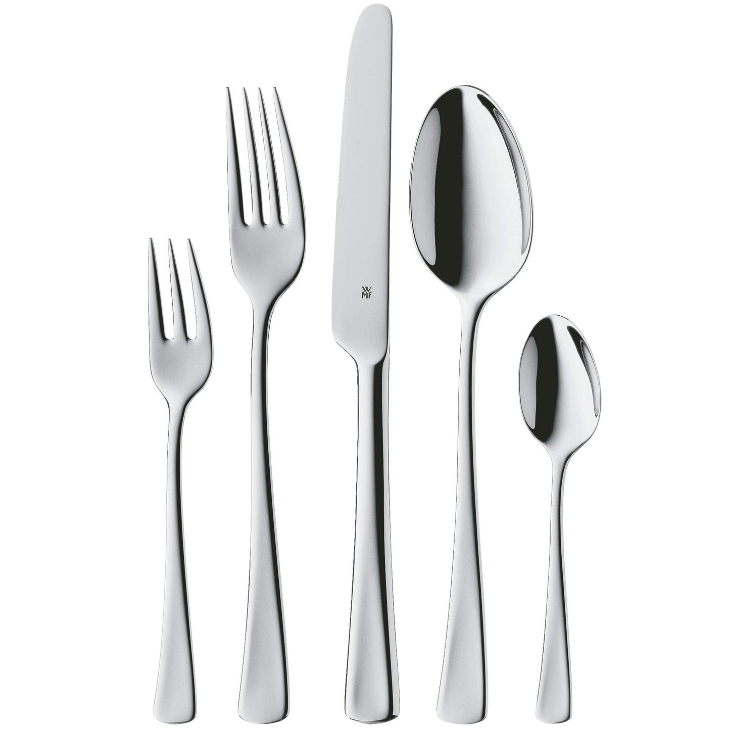 WMF Denver cutlery set for 12 people, cutlery 60 pieces, monobloc knife, Cromargan stainless steel polished, shiny, dishwasher safe - 1148009990