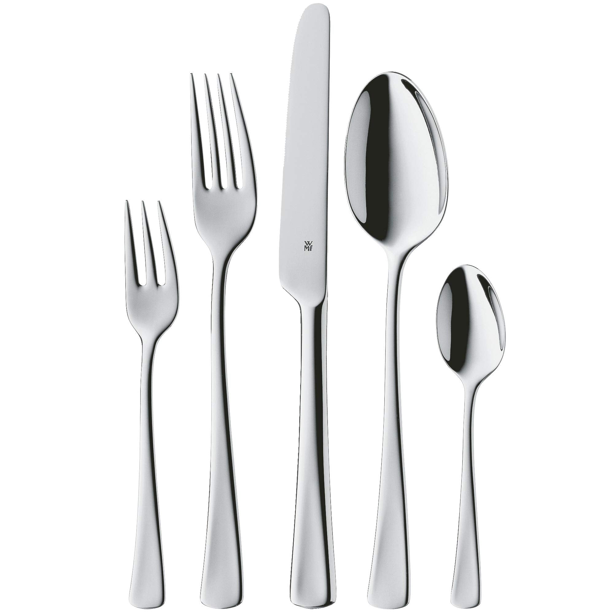 Set tacâmuri WMF Denver pentru 12 persoane, 60 piese, cuțit monobloc, oțel inoxidabil Cromargan șlefuit, lucios, lavabil în mașina de spălat vase - 1148009990