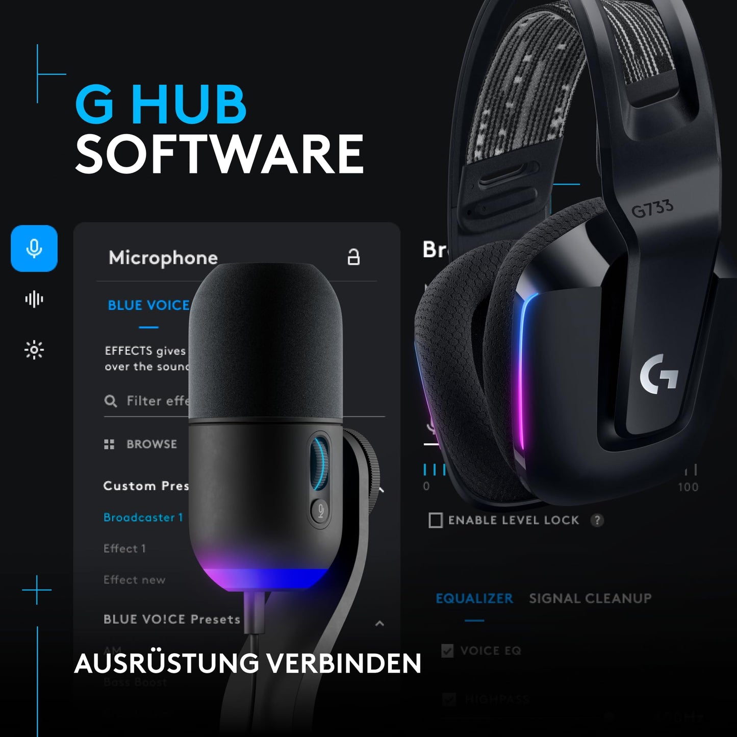Logitech G G733 Lightspeed Wireless Gaming Headset & Yeti GX Dynamic RGB Microphone Kit with Lightweight Wireless & Streaming, G HUB Control, Plug and Play via USB, PC/Mac