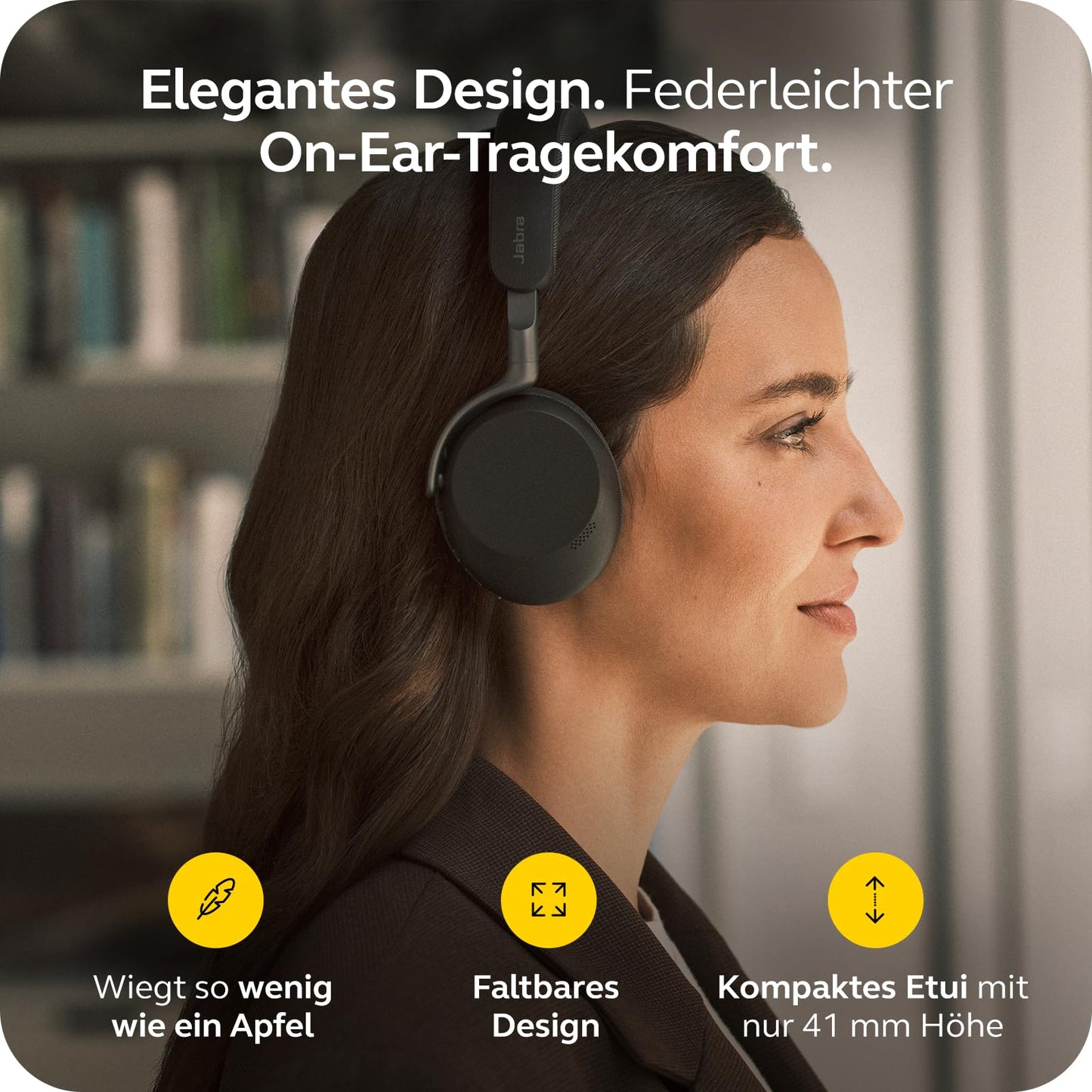 Jabra Evolve3 75 on-ear Bluetooth headset wireless with microphone for office, USB-C, AI voice call, advanced active noise cancellation, 22h battery, for online meeting apps, black - 37599-989-899