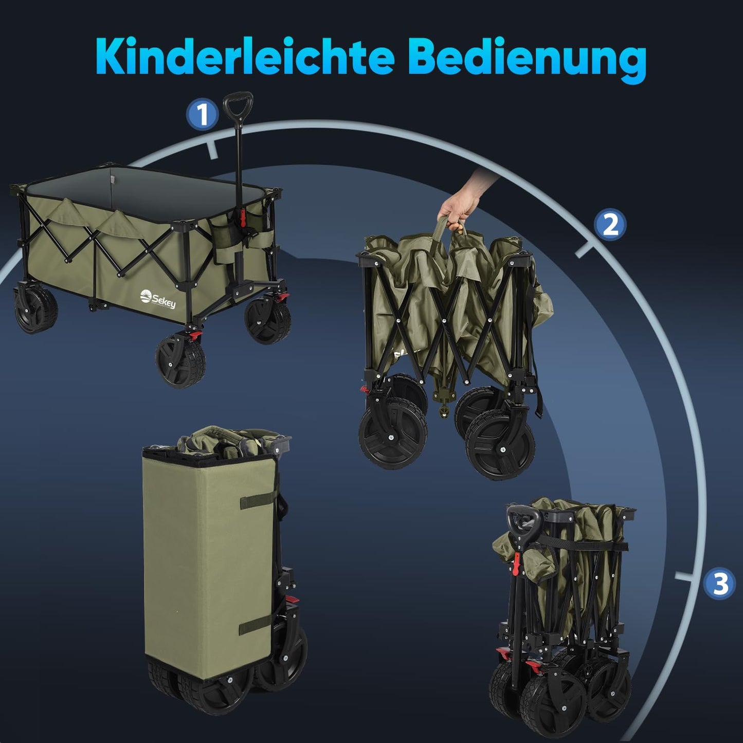 Sekey XXL Plus handcart foldable with brakes 200L 200KG load capacity, extra wide tires all terrain handcart, patented foldable from four directions, - FW27