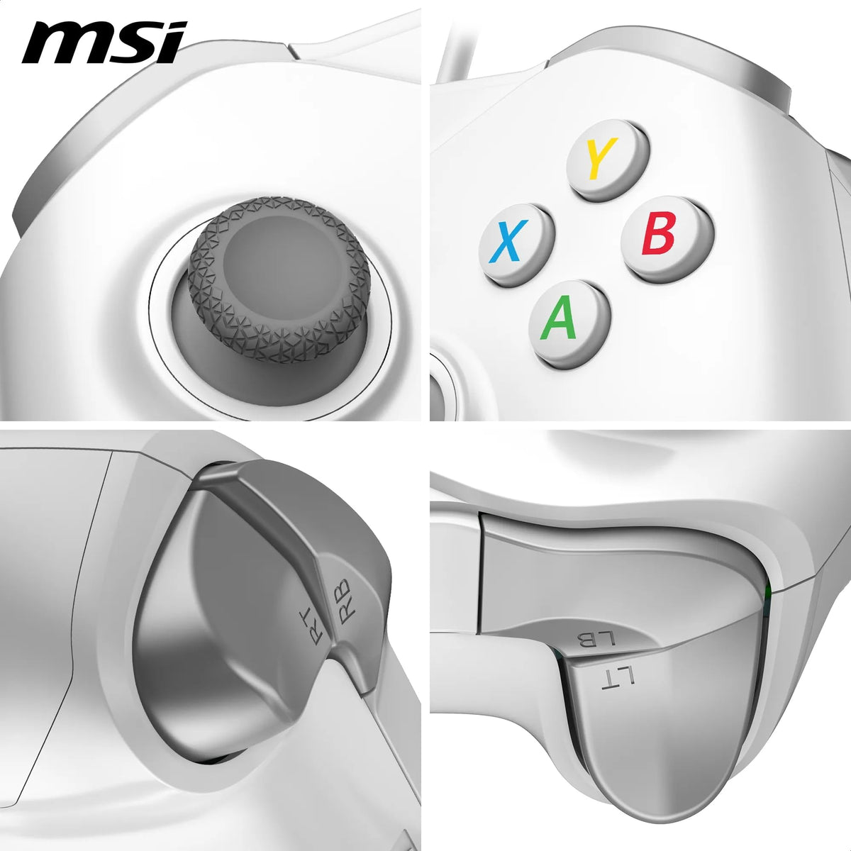 MSI Force GC200 White Controller pentru jocuri pe PC cu fir – Trigger cu efect Hall, stick-uri analogice avansate, motoare de vibrație duble, USB 3.0 – cu fir - S10-04G0120-EC4