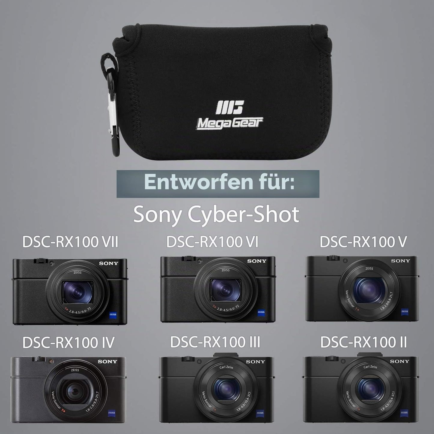 Megagear Sony Cyber-Shot DSC-RX100 VII, Cyber-Shot DSC-RX100 VI, DSC-RX100 V, DSC-RX100 IV, DSC-RX100 III, DSC-RX100 II Ultra Light Neoprene Camera Case - Black - MG085