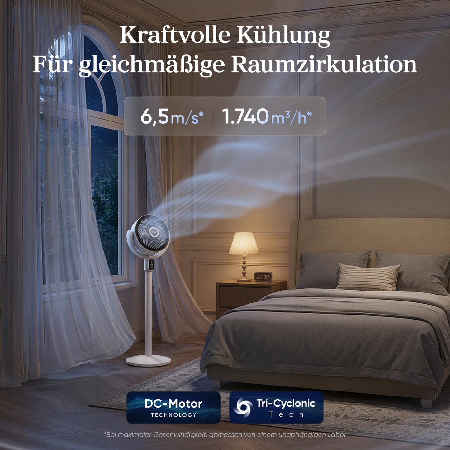 Levoit pedestal fan with DC motor, 20dB quiet fan, 1740m³/h airflow, 24m range, 6.5m/s, 90°+90° oscillation, 2 in 1 height adjustable, 5 levels, 12 hour timer, cloud gray, 97 cm - LPF-R382-WEU
