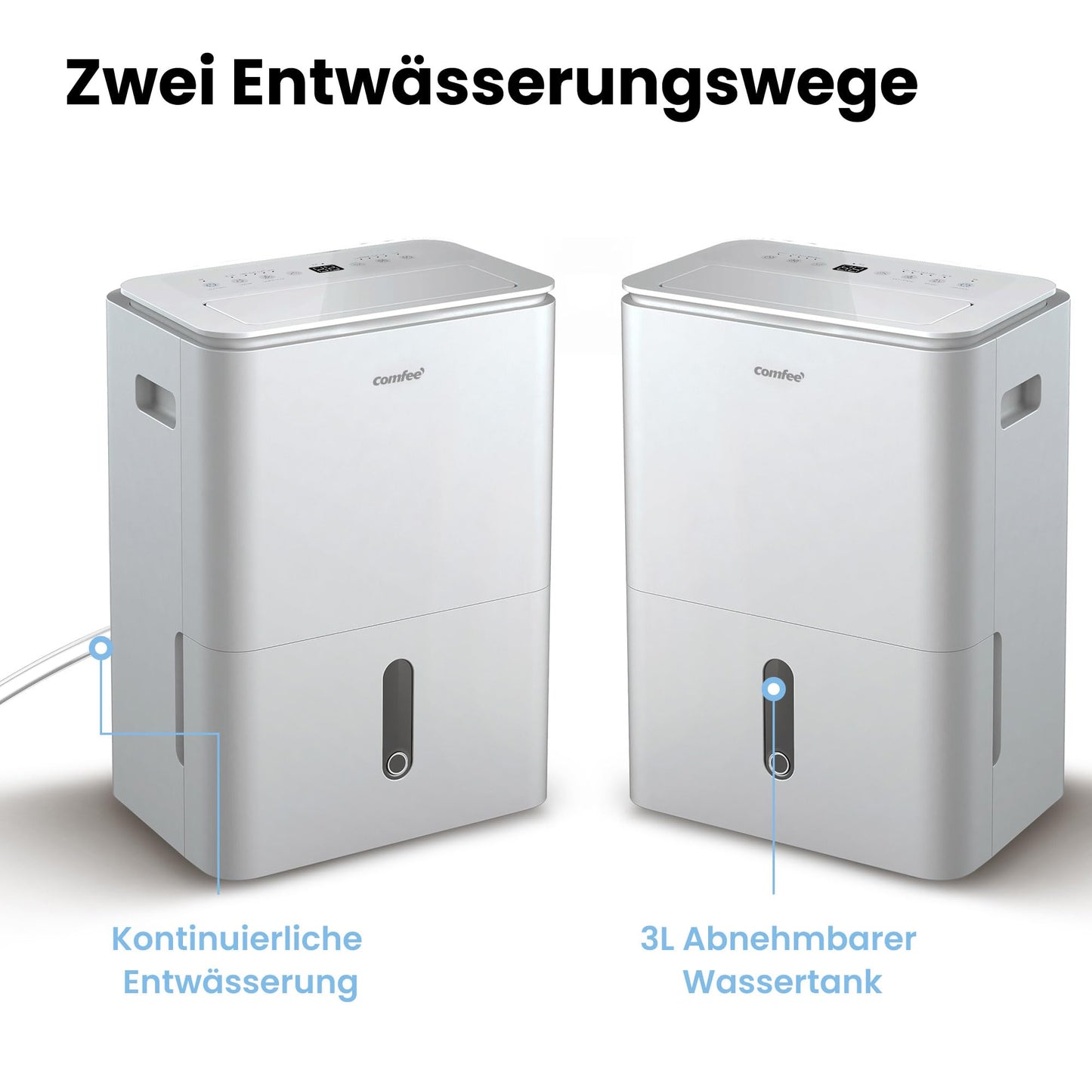 COMFEE' Dehumidifier Easy Dry 20L/day, 4 modes, humidifier connected, 3L tank, tumble dryer, swing function, for rooms of 40㎡/100 m³, white