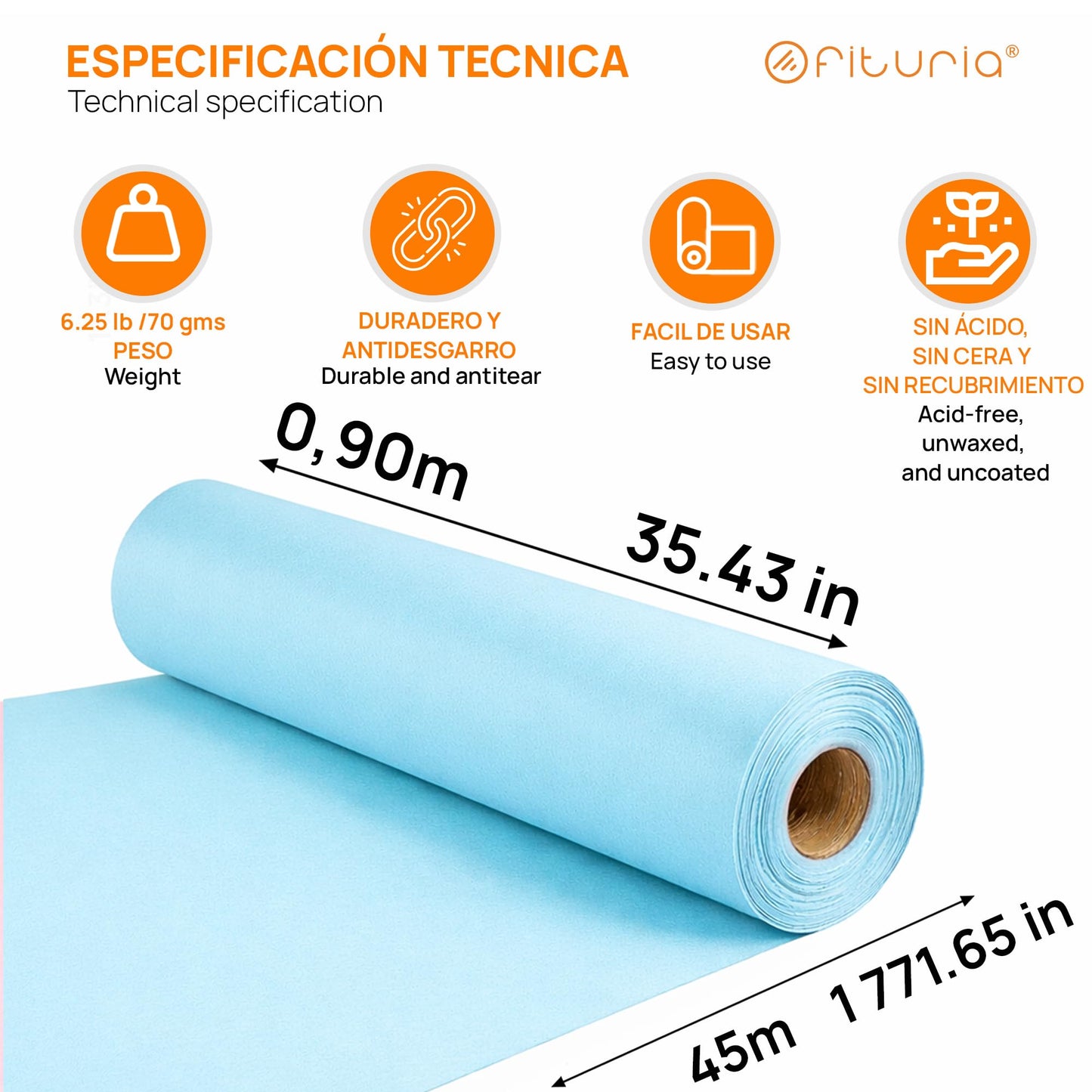 OFITURIA Kraft Paper Blue Pastel - Roll 0.90 × 45 m - 1 Roll - Wrapping Paper and Packaging Paper - Craft Paper for DIY, Decoration and Sewing Patterns - Tear-Resistant and Easy to Cut - COM620-parent2