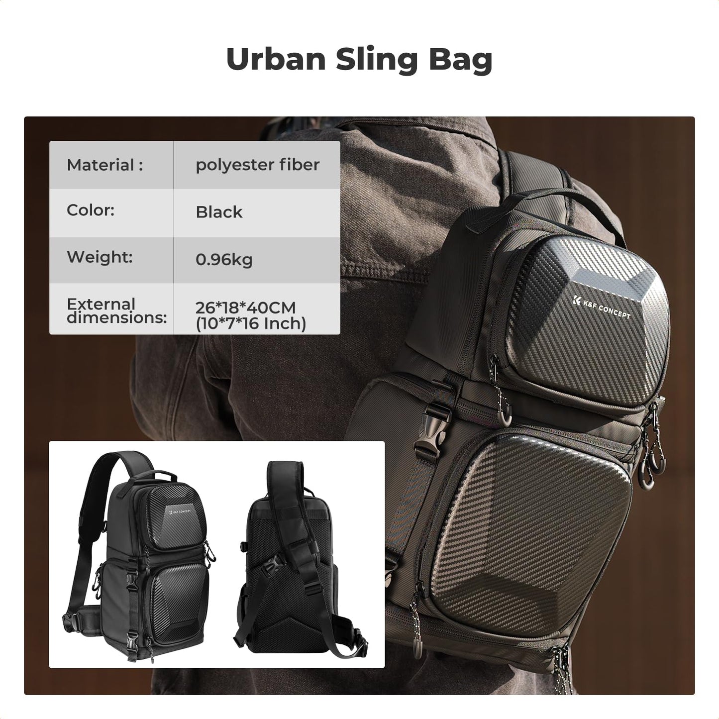 K&F CONCEPT Camera Shoulder Bag, Waterproof Camera Bag, Photography Daily Travel Camera Bag, Bags Photographer Photo Backpack (Black Hard Shell) - KF13.176