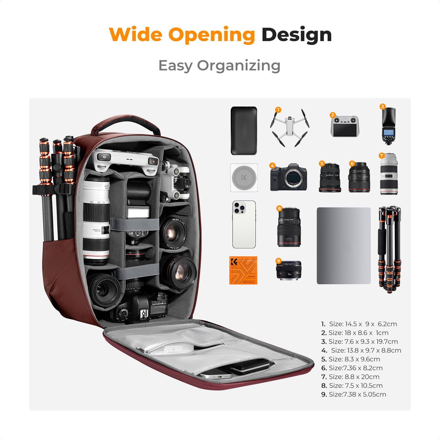 K&F CONCEPT camera backpack photo backpack with hard shell camera bag with 15.6 inch laptop compartment and rain cover, backpack for drones, red - KF13.134V5