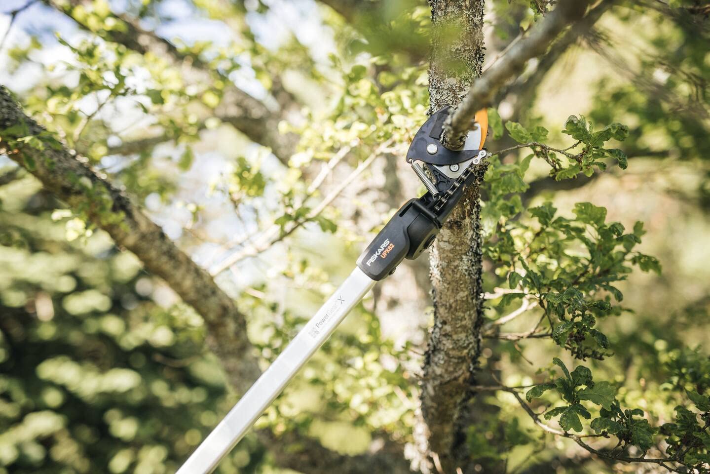 Fiskars Bypass cutting giraffe for fresh branches and twigs, non-telescopic, non-stick coated, steel blade/aluminum handle, length 1.6 m, black/orange, UPX82, 1023625