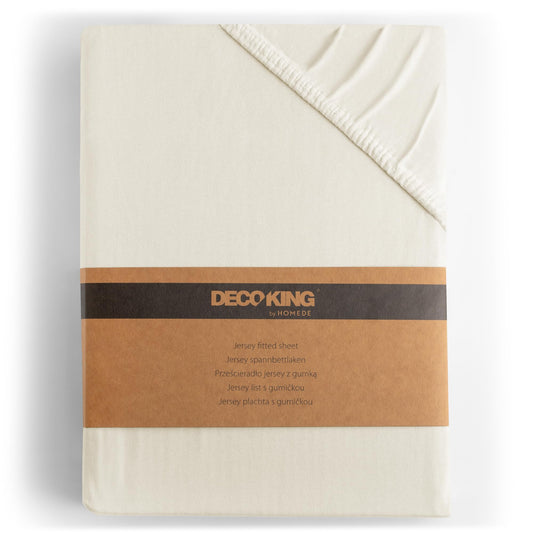 DecoKing cearșaf cu elastic 200x220 220x240 cm 100% bumbac pieptănat ecru cearșafuri cu elastic jersey pat cu somieră Amber 200 x 220 220 x 240