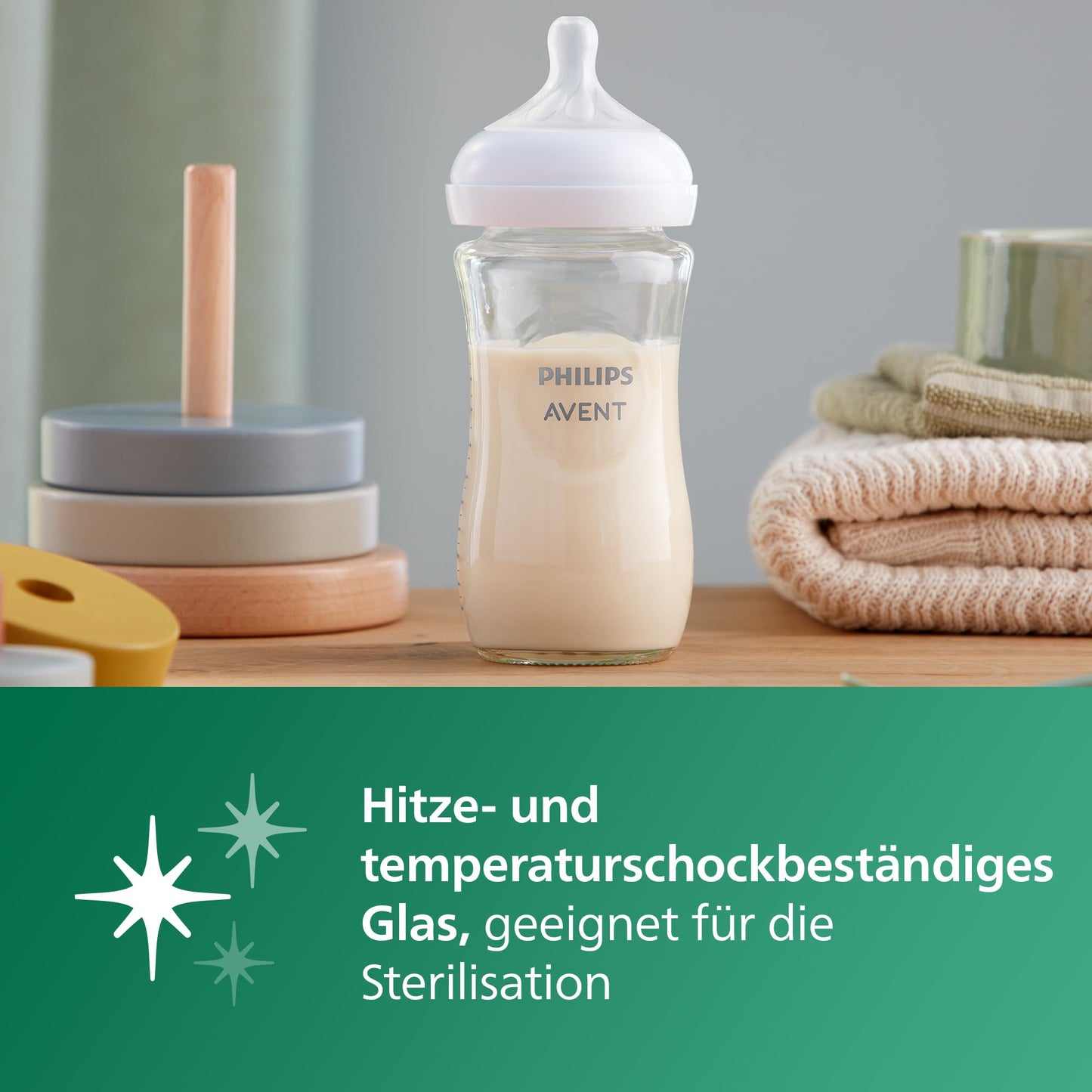 Philips AVENT Natural Response Glass Baby Bottle: 2 x 240ml BPA Free Bottles for Newborns 3-6 Months (Model SCY933/02)