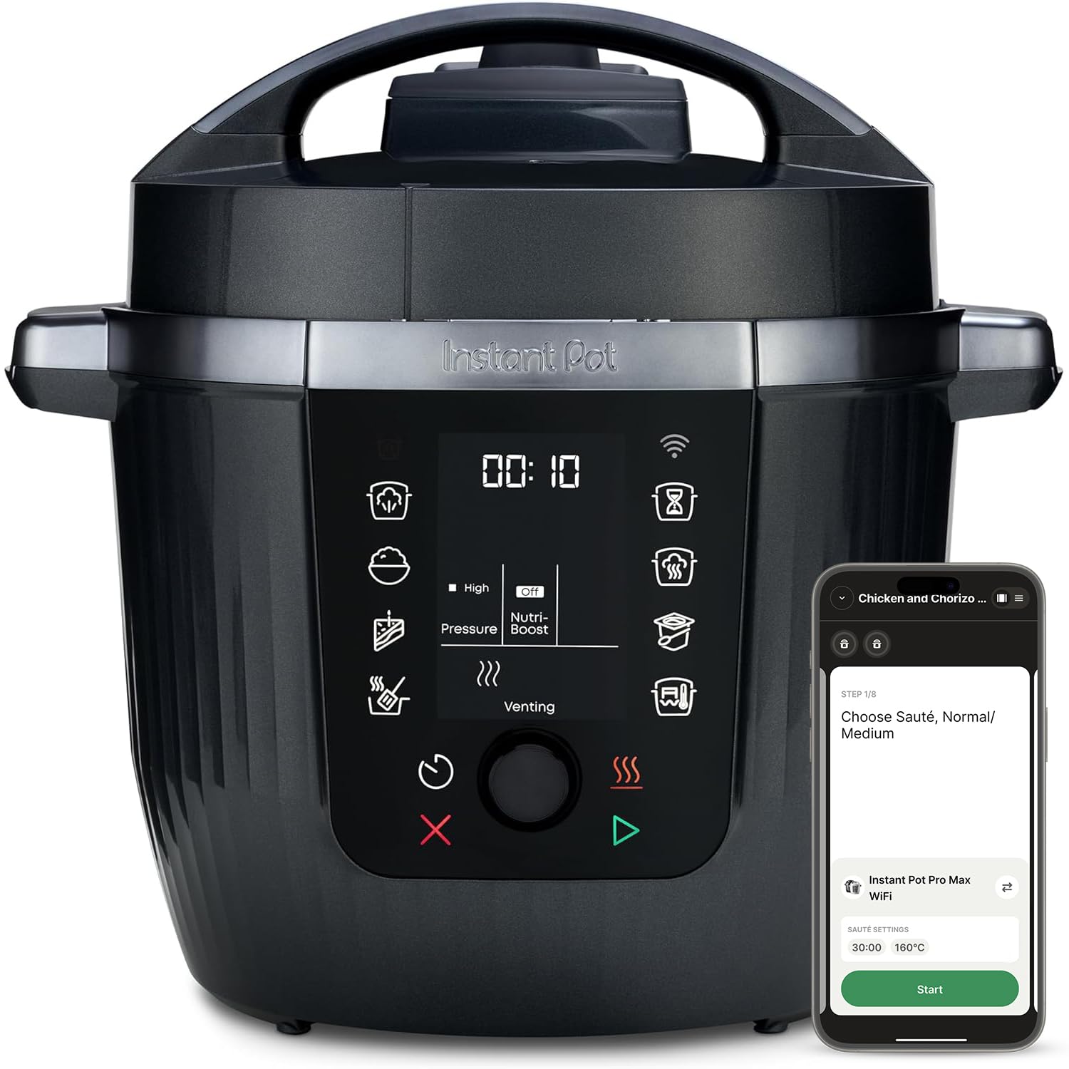 Instant Pot Pro 10-in-1 Multi Cooker 5.7L - Black, Pressure Cooker, Slow Cooker, Rice Cooker, Sauteer, Yogurt Maker, Food Warmer, Steamer, Vacuum Cooker, Baking, NutriBoost™, Dishwasher Safe. - PRCPC601WE