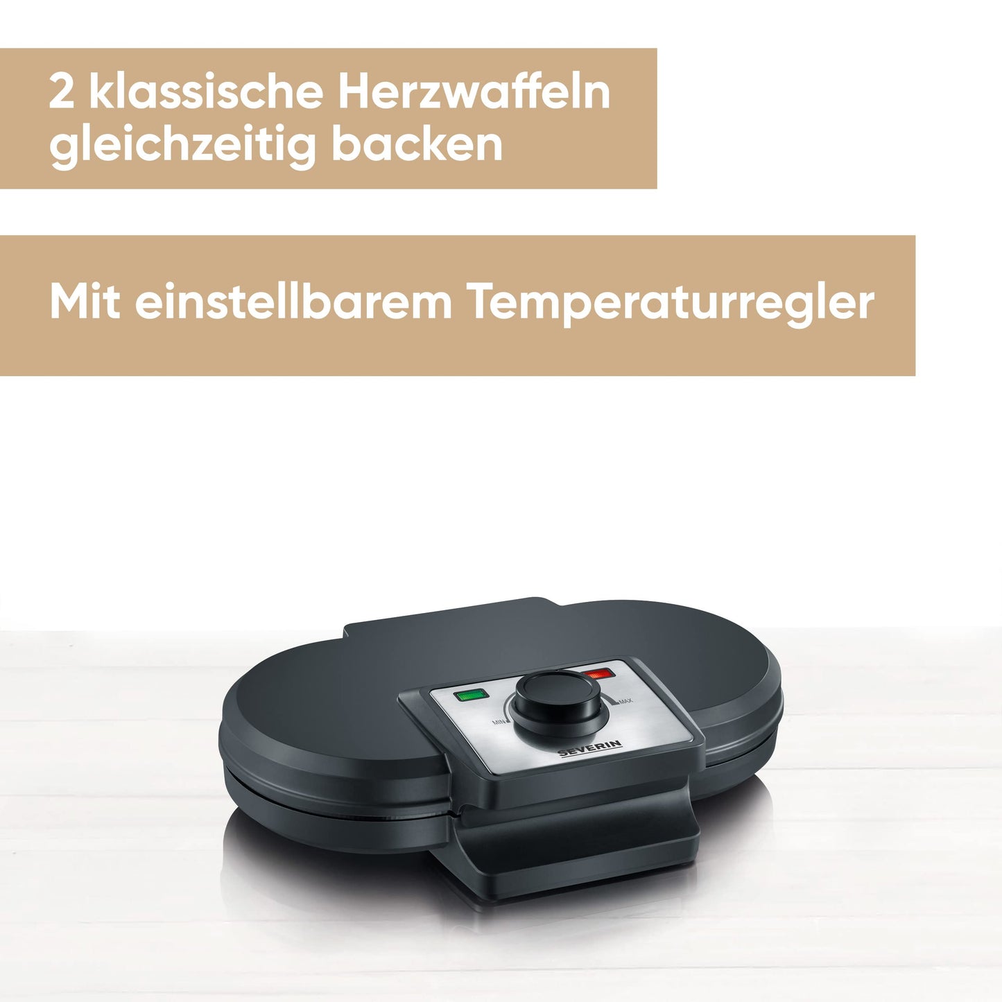 SEVERIN duo waffle iron, non-stick coated double waffle iron for two classic heart waffles, heart waffle iron in slim design, approx. 1,200 W power, black, WA 2106