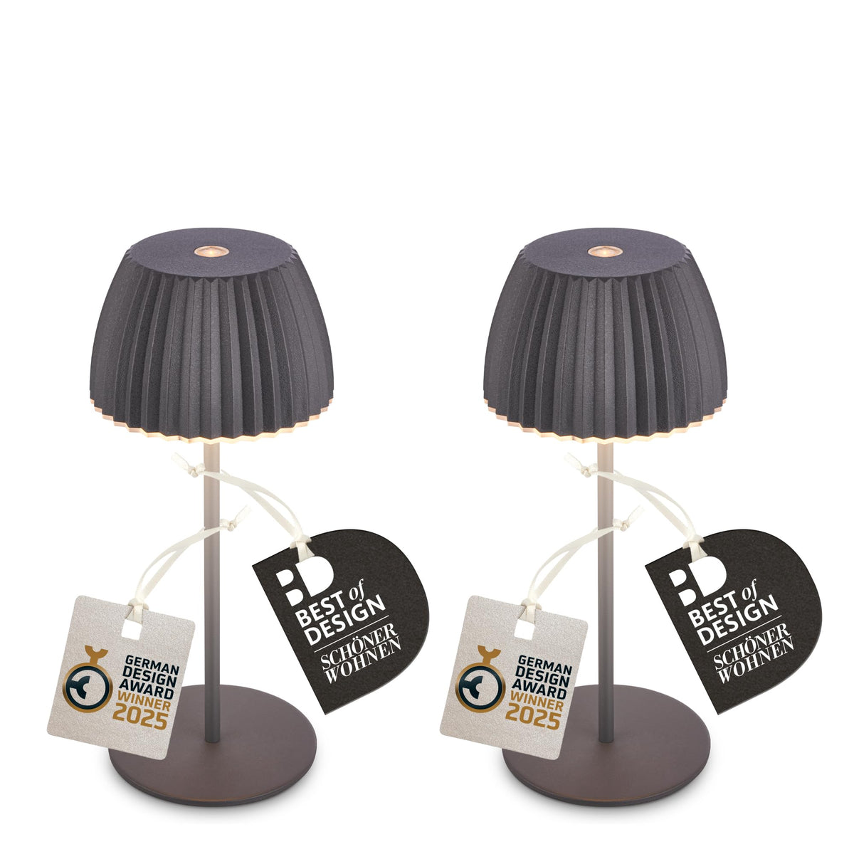 BRILONER - 2-piece set of Riffle Mini LED table lamps, wireless, IP44 with light edge, 8.5x20 cm, touch dimmer, rechargeable battery, bedside lamp, battery lamp, German Design Award Winner 2025, anthracite. - 7685025