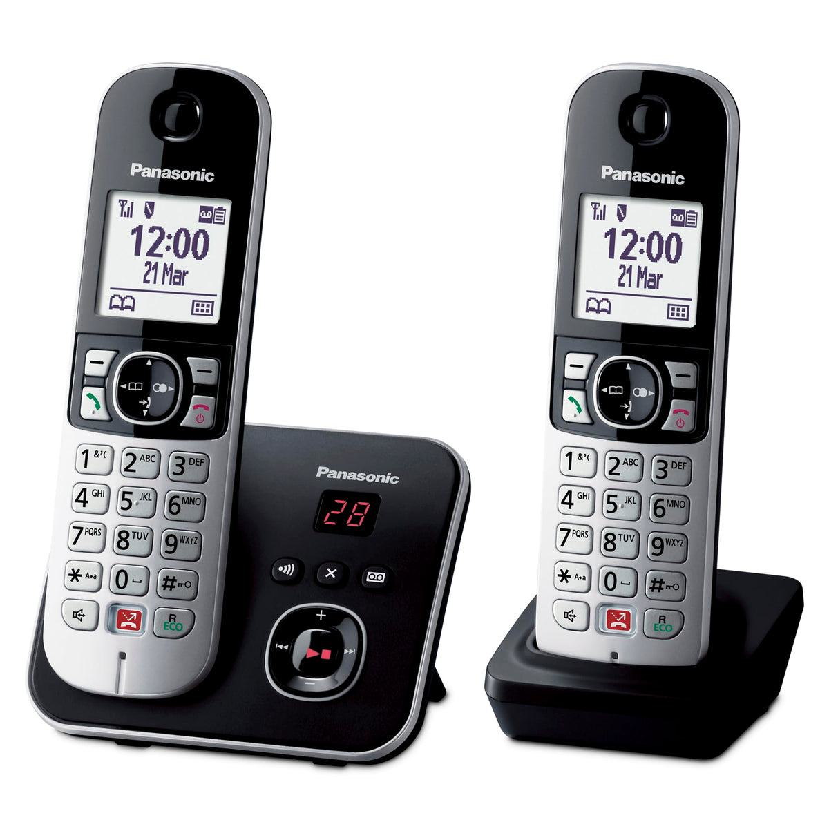 Panasonic KX-TG6862GB Cordless Phone with 2 Handsets and Answering Machine (Block up to 1,000 phone numbers, clear font size, loud receiver, full-duplex speakerphone) black-silver