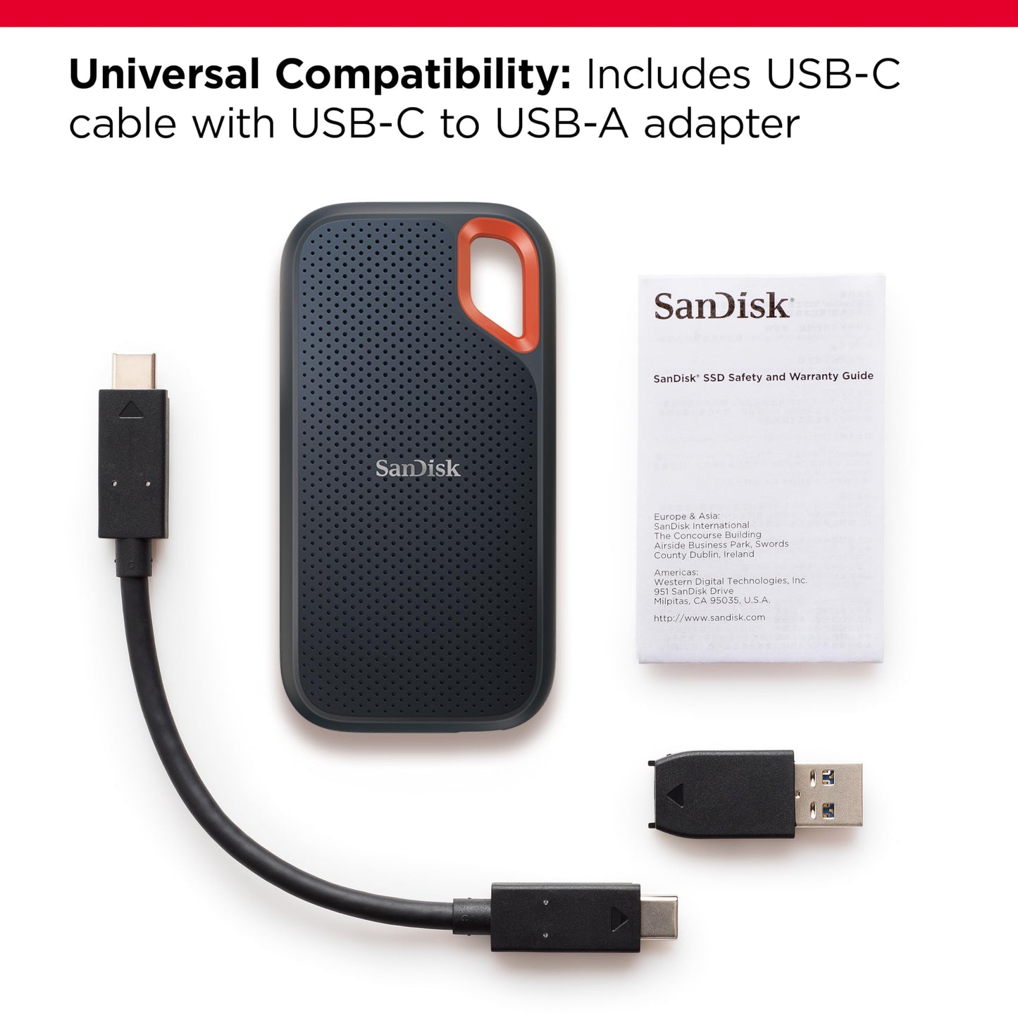 SANDISK Extreme Portable SSD 8TB (portable NVMe SSD, USB-C, up to 1,050 MB/s read/1,000 MB/s write, drop-proof up to 3 m, water and dust resistant) Black - SDSSDE61-8T00-G25