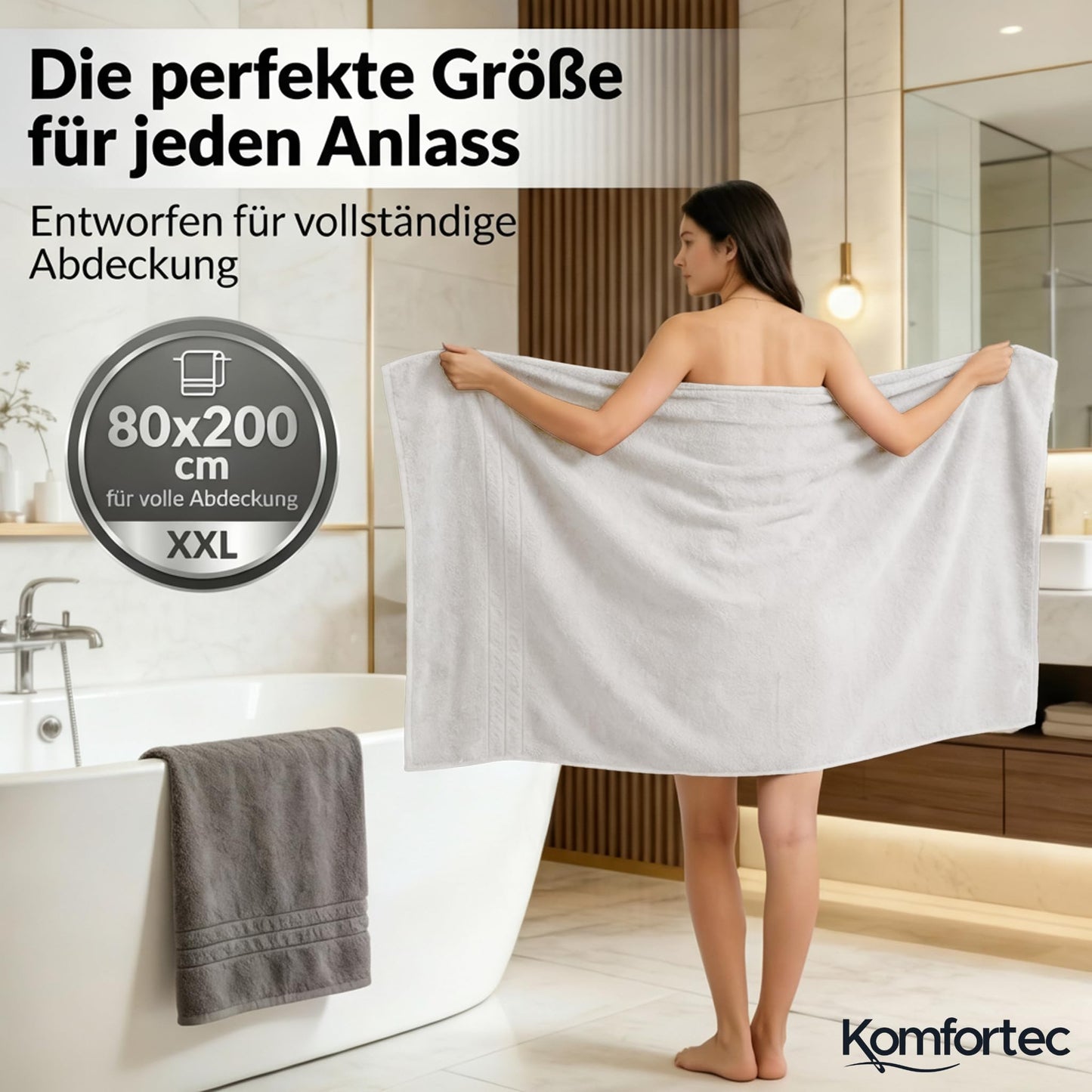 Komfortec 2 sauna towel set 80x200 cm, large sauna towels made of 100% cotton, sauna towels, fluffy and absorbent, quick-drying, anthracite grey/white - 2er-80x200-anthrazit-weiss