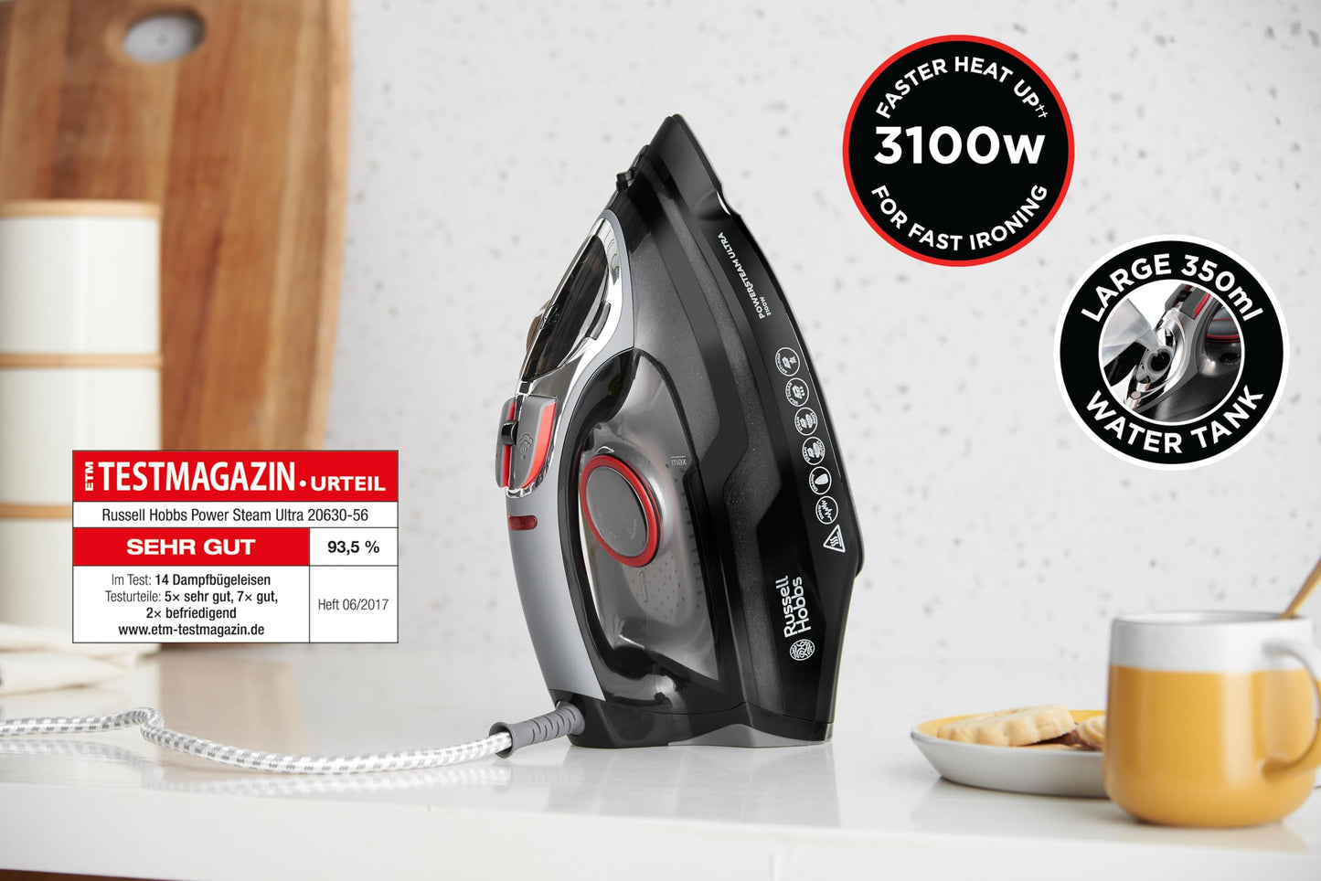 Russell Hobbs steam iron [3100W, 210 g extra steam burst] iron power (350ml water tank, ceramic soleplate, self-cleaning & spray water function, anti-limescale & drip stop, 70g/min) 20630-56