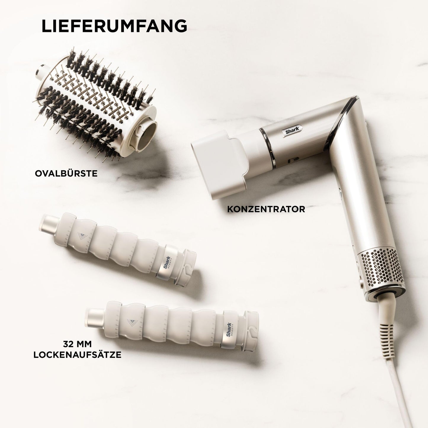 Shark FlexStyle 3-in-1 Air Styler & Hair Dryer, 1400W, Auto Wrap Curl Attachment, Oval Brush, Concentrator, No Heat Damage, Champagne, HD426SLEU