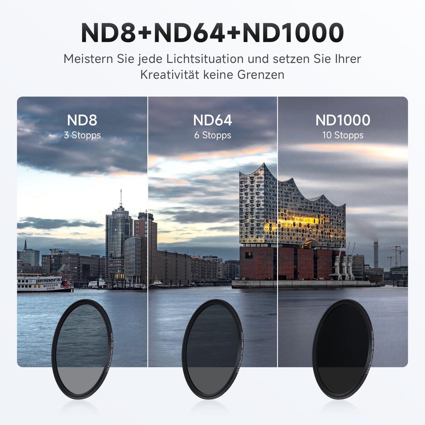 Rollei F:X Pro ND filter set 62mm neutral density filter set ND8+ND64+ND1000 - 26378
