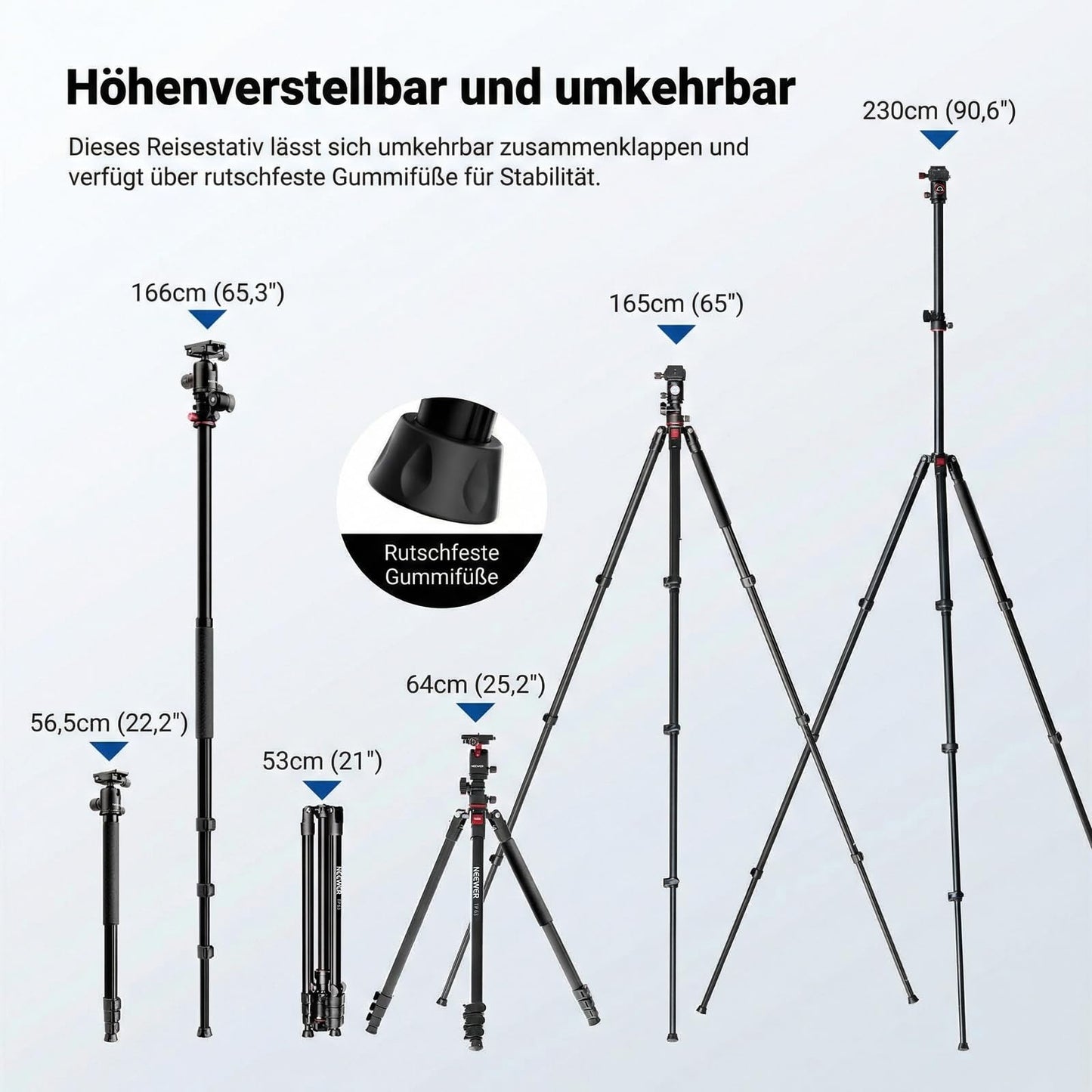 NEEWER 90 inch high horizontal camera tripod monopod with ball head, metal DSLR video travel tripod, Arca type quick release plate and inverted legs, maximum load 10kg/22lbs, TP63