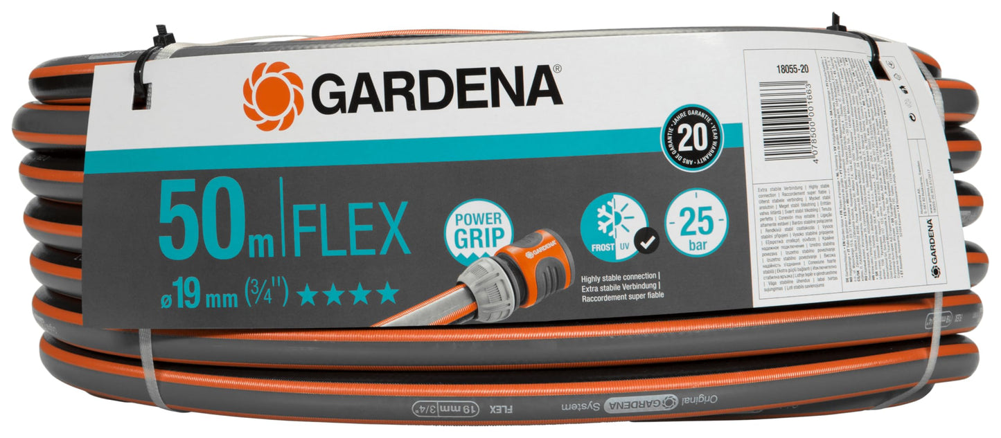 Gardena Comfort FLEX hose 19 mm (3/4 inch), 50 m: dimensionally stable, flexible garden hose with power grip profile, made of high-quality spiral fabric, 25 bar burst pressure, without system parts (18055-20)