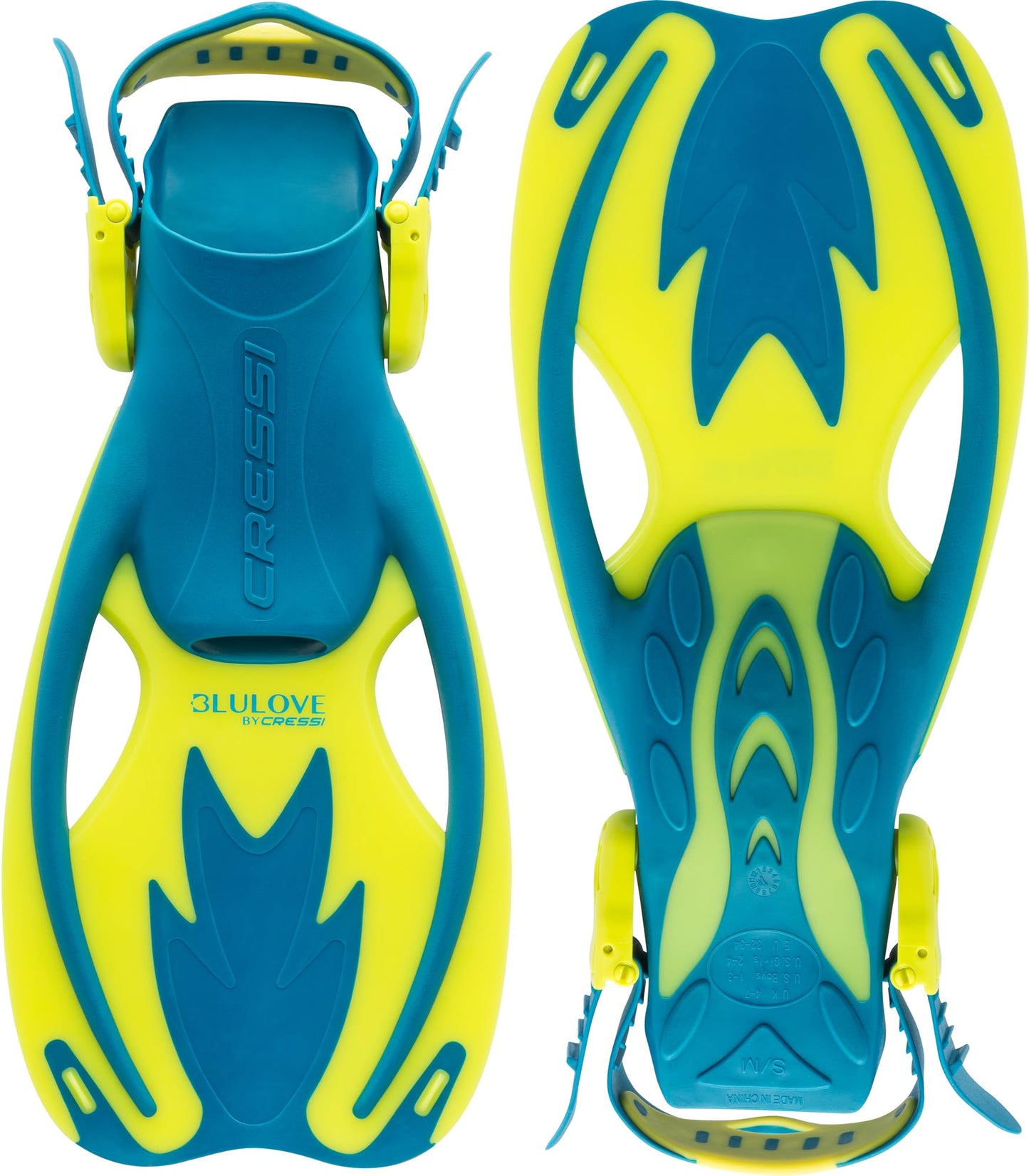 Cressi Rocks Kid Snorkeling Fins for Children - Adjustable Fins - Quick Putting On, Adjustable Foot Area - Diving Fins & Swimming Fins Children - Blue - S/M (26/32) - USF020202B