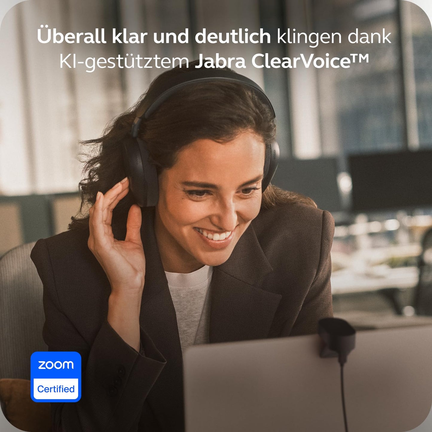 Jabra Evolve3 85 Over-ear Bluetooth headset wireless with microphone for office, USB-A, AI voice call, adaptive active noise cancellation, 25h battery, for meeting apps, black - 38599-989-999