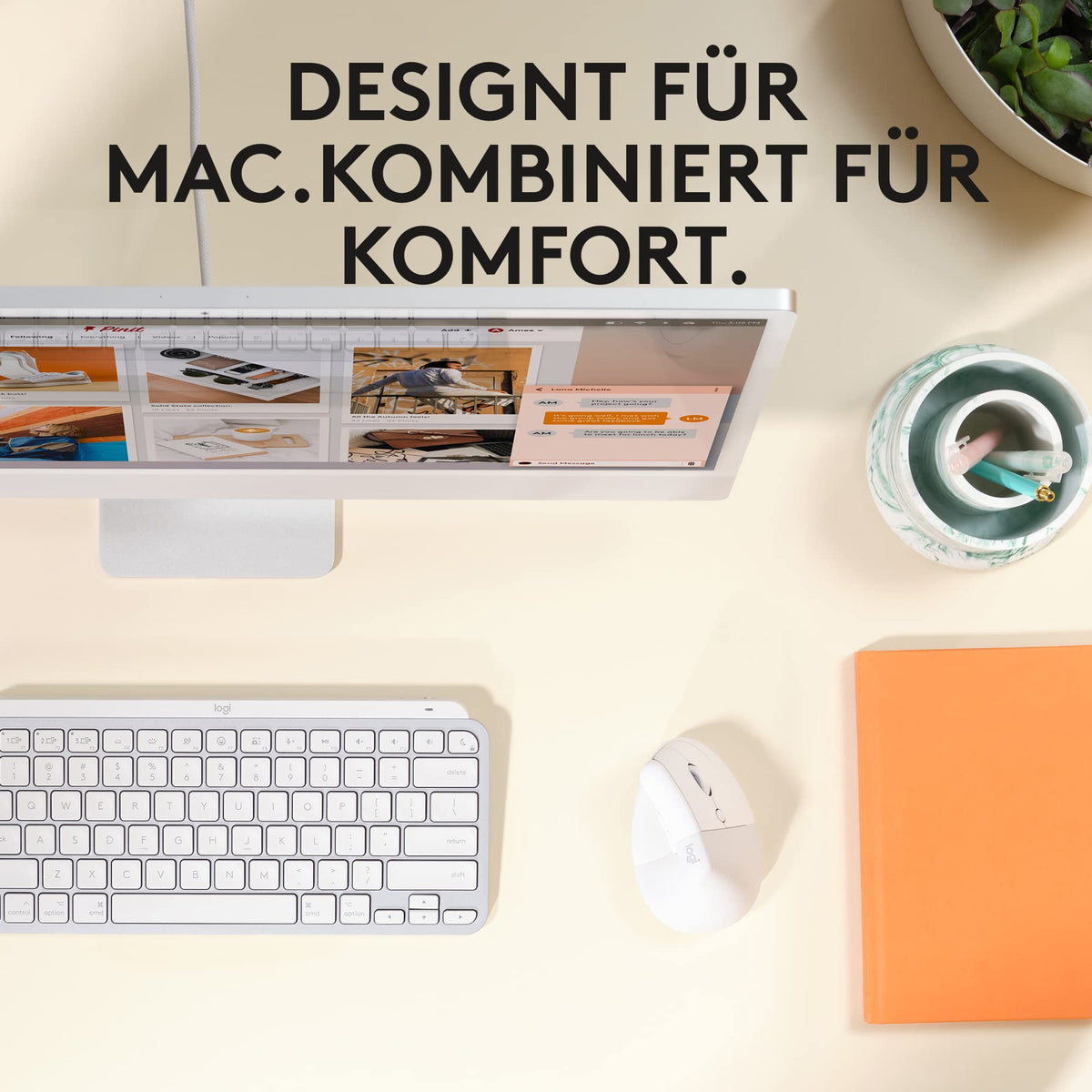 Set Logitech cu tastatura MX Keys Mini pentru Mac și mouse-ul vertical ergonomic Lift pentru Mac – fără fir, Bluetooth, taste cu iluminare de fundal, silențios, compatibil cu macOS/iPadOS/MacBook/iMac/iPad - 910-006473