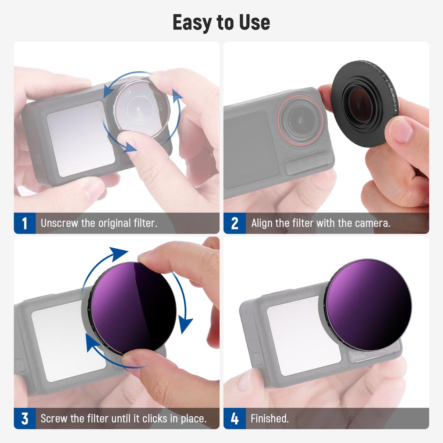 NEEWER ND filter kit compatible with DJI Osmo Action 5 Pro/4, variable ND 8-32 + CPL + black diffusion filter 1/4 for fog cinema effect, multi-coated HD action camera accessories, FL-52 - 10106165