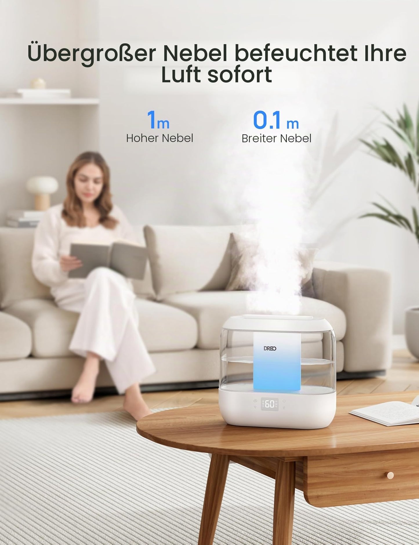 DREO Smart Humidifier for Bedroom, Top Fillable 4L Large Cooler Mist Humidifier with Oil Diffuser and Night Light, 36 Hour Runtime, Quiet Ultrasonic Humidifier for Home - DR-HHM001S