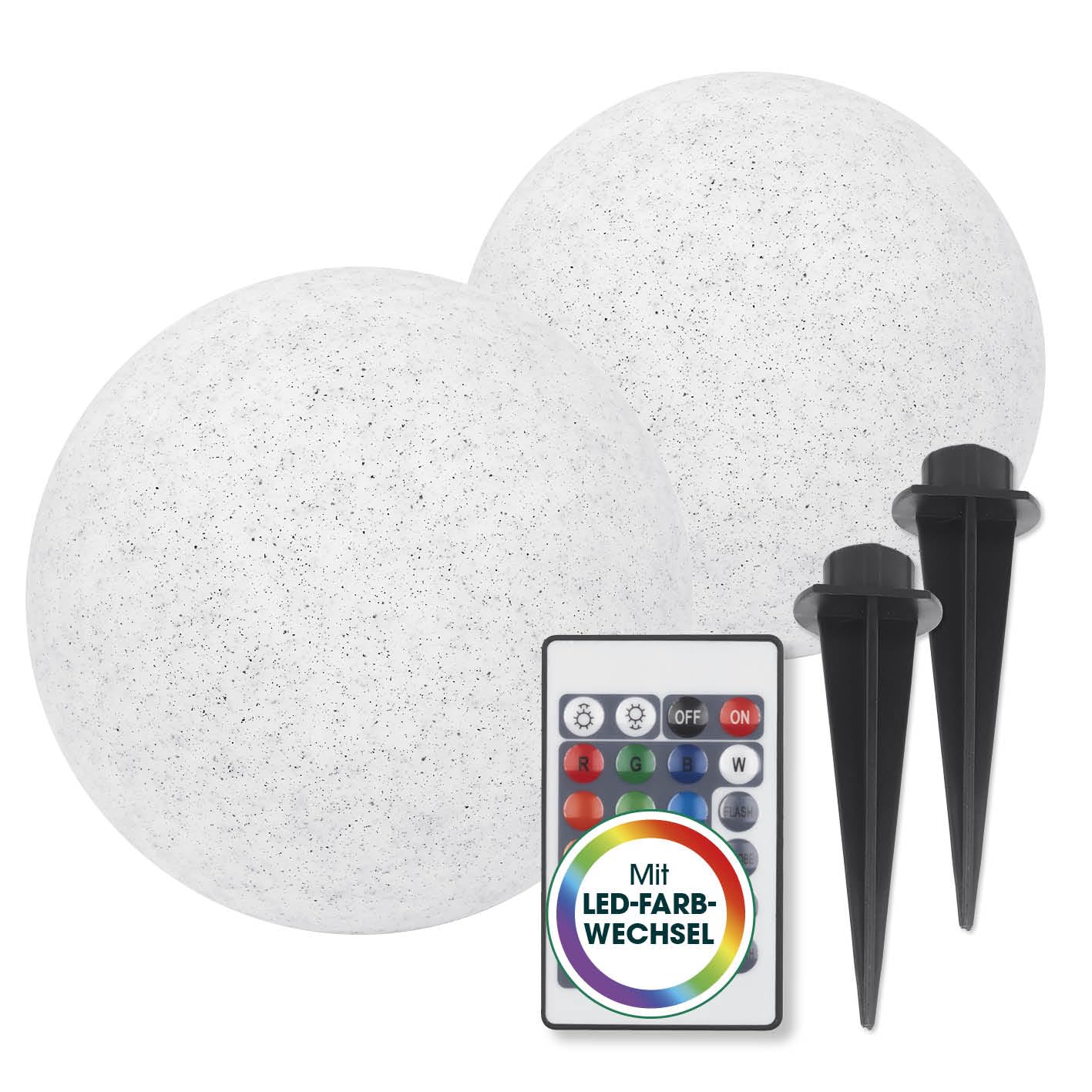 EASYmaxx solar light stone look - set of 2 | LED solar light as a solar decorative stone | Solar ball weather-resistant | Solar ball in stone look - 19696