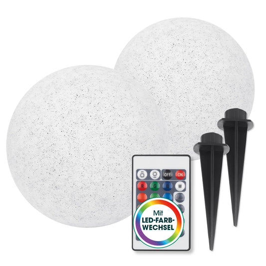 EASYmaxx solar light stone look - set of 2 | LED solar light as a solar decorative stone | Solar ball weather-resistant | Solar ball in stone look - 19696