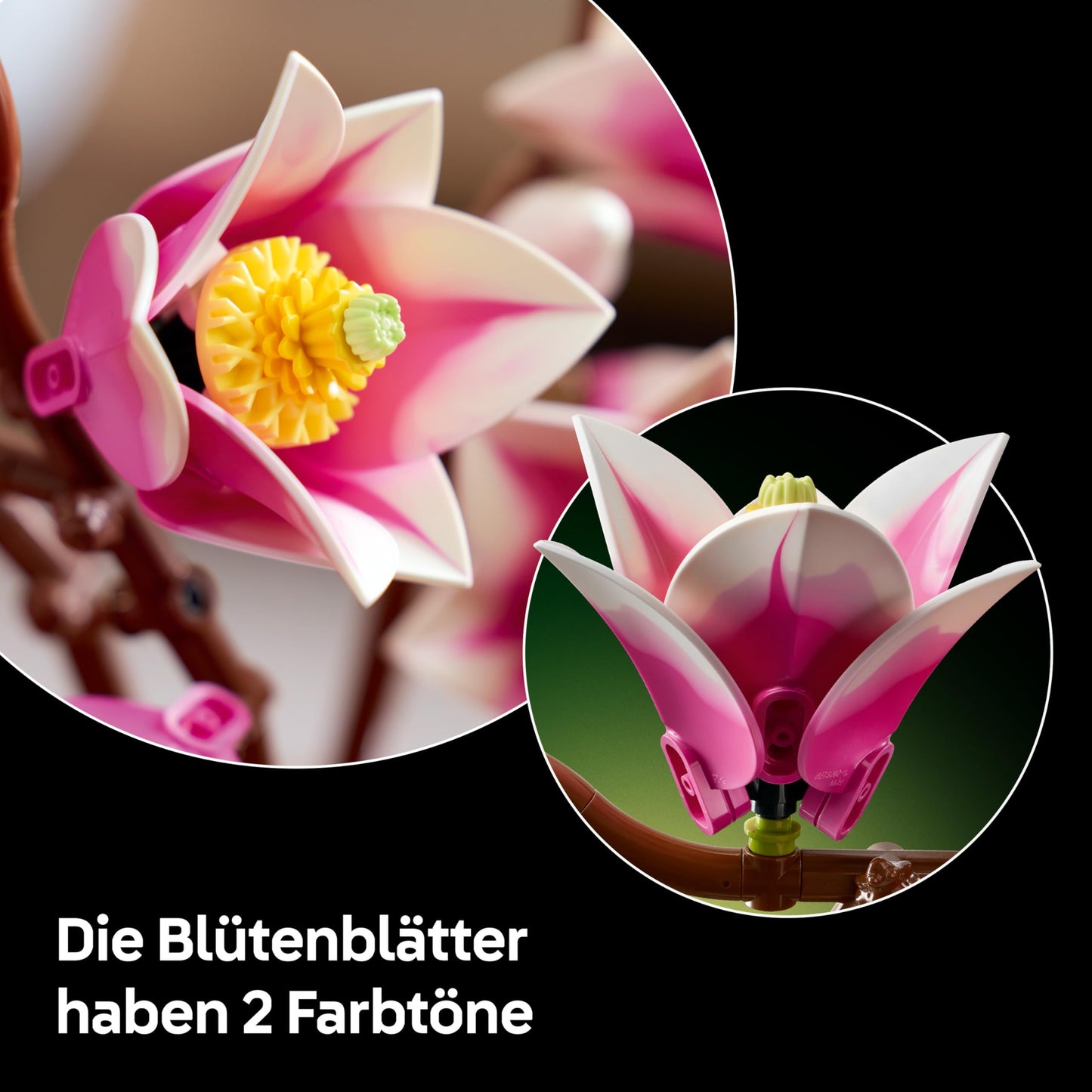 LEGO Botanicals Magnolia Branches - Artificial Flower Set for Adults - 5 Artificial Magnolias for Decoration in the Living Room or Bedroom - DIY Gift Idea for Women - 11510