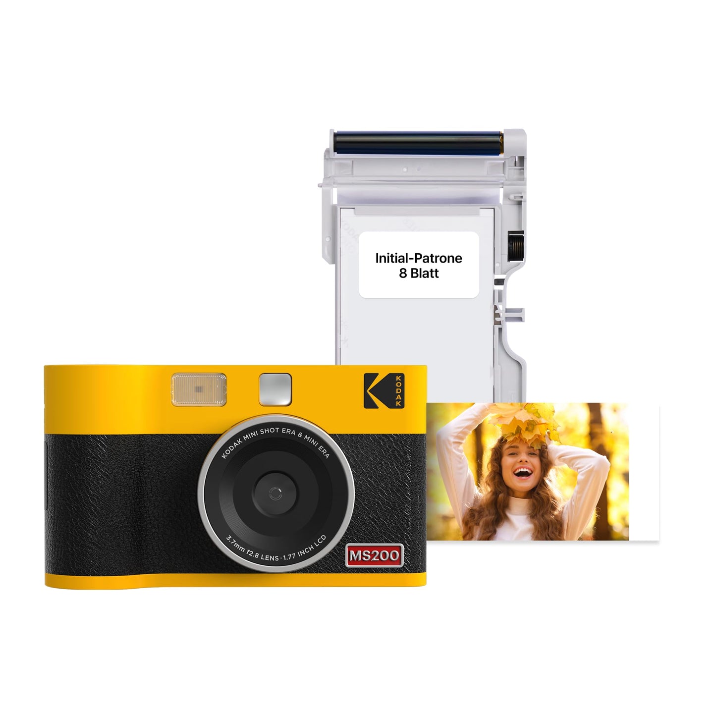 Kodak Mini Shot 2 ERA 4PASS 2-in-1 instant camera and photo printer (5.3x8.6cm) (photo printer + 8 sheets, yellow) - MS200