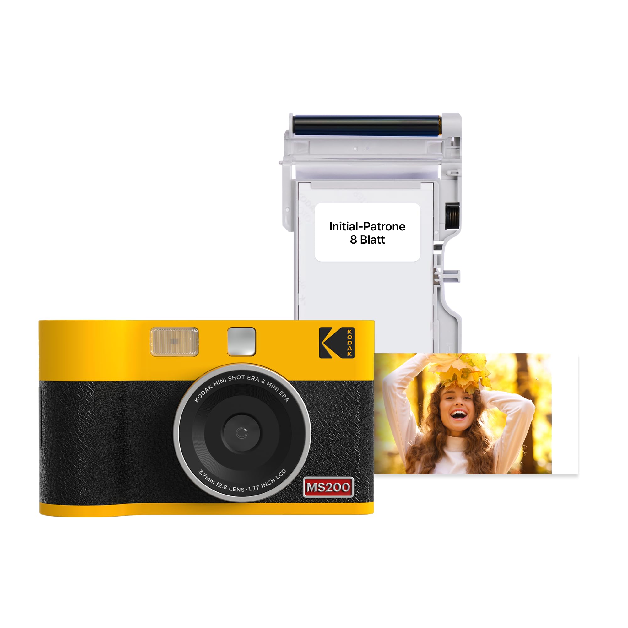 Kodak Mini Shot 2 ERA 4PASS 2-in-1 instant camera and photo printer (5.3x8.6cm) (photo printer + 8 sheets, yellow) - MS200