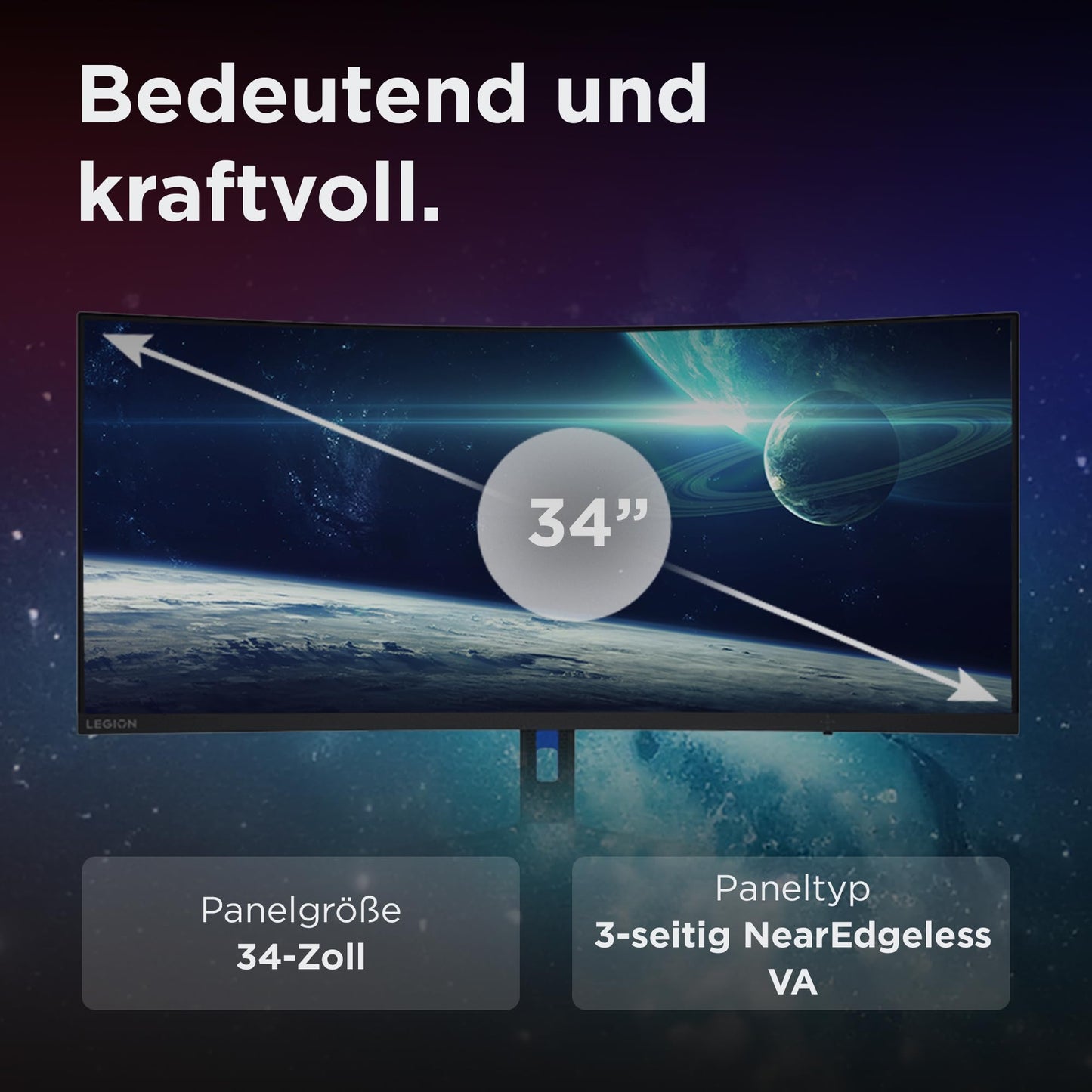 Lenovo Legion R34w-30 | 34" UWQHD Curved Gaming Monitor | 3440x1440 | 180Hz | 350 nits | 0.5ms response time | VA panel | HDMI | DisplayPort | AMD FreeSync Premium | anti-reflective | 8.1kg | black - 67C7GACBEU