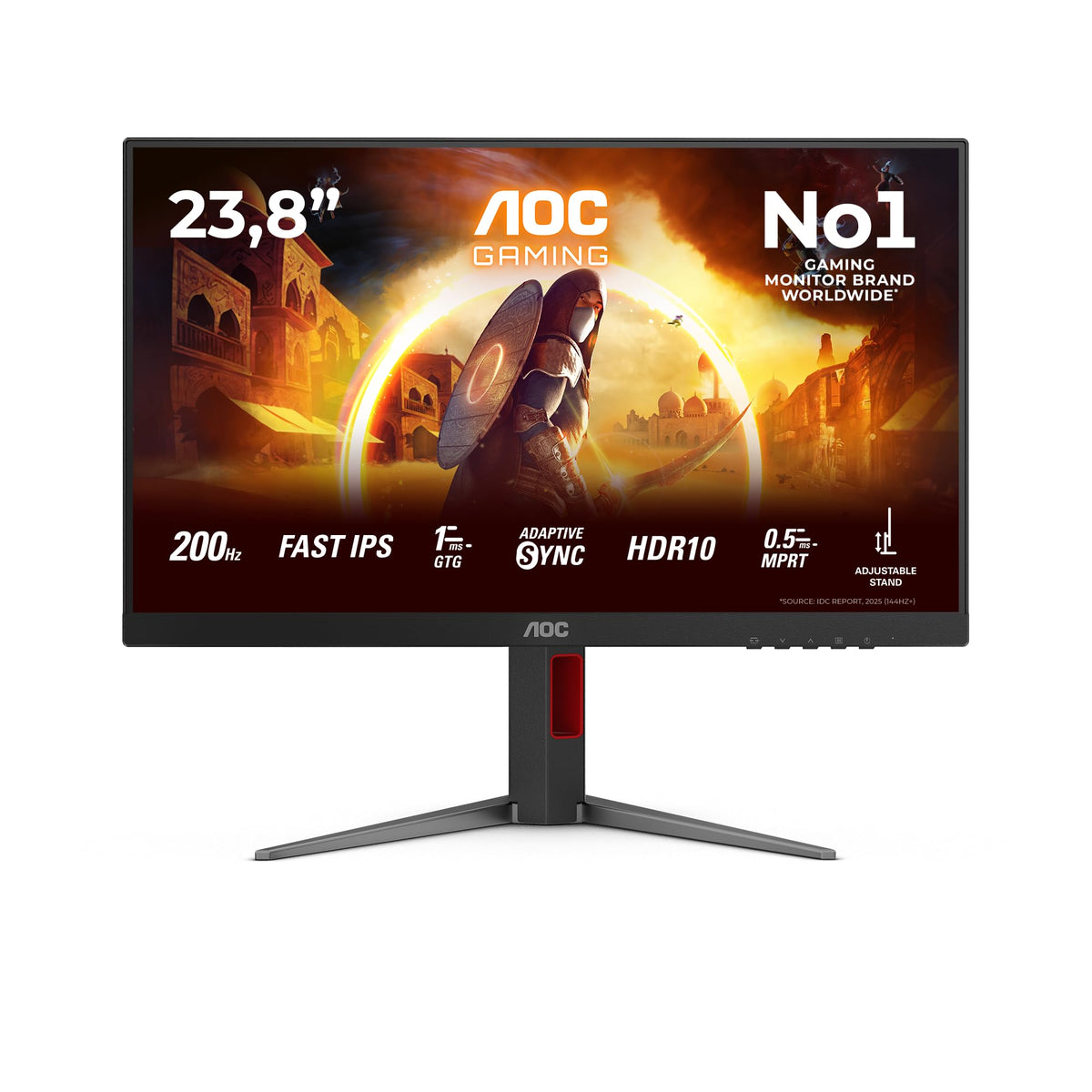 AOC 24G4HA Monitor de Gaming FHD de 24 inch, 200Hz, Panou Fast IPS, 1ms GtG, HDR10, Compatibil G-Sync, Reglare pe înălțime, Difuzoare, (1920x1080 HDMI 2X 2.0 DP 1x 1.4) Negru