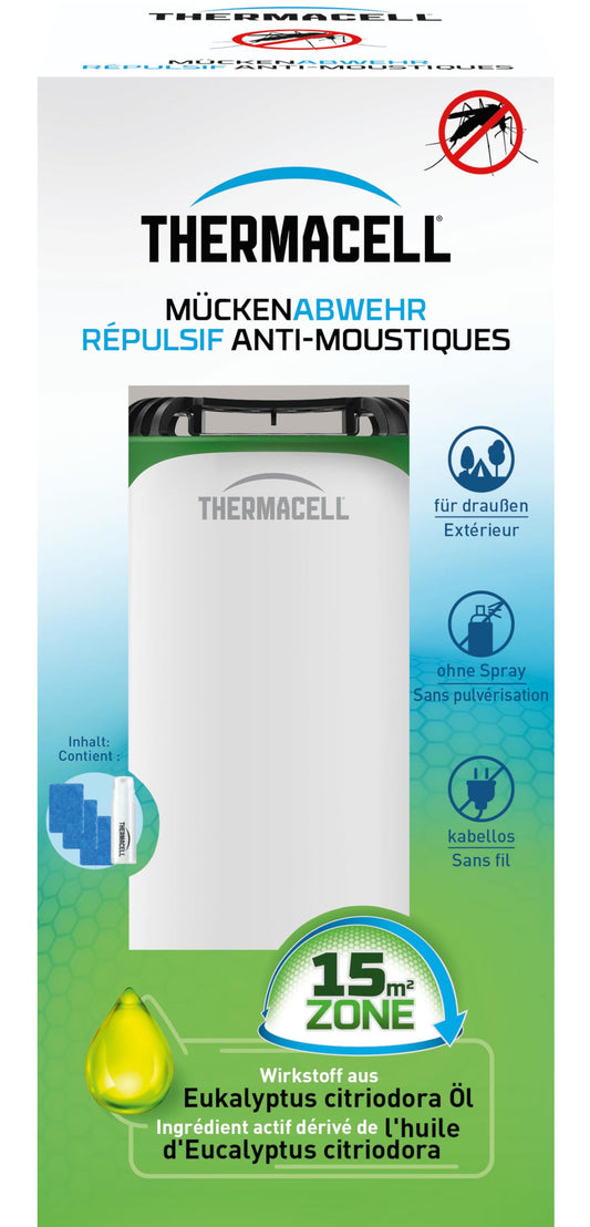 Thermacell mosquito repellent Protect, innovative and decorative mosquito repellent standing device in a modern design, for garden, terrace and camping, white-green, 1 piece - 86601876