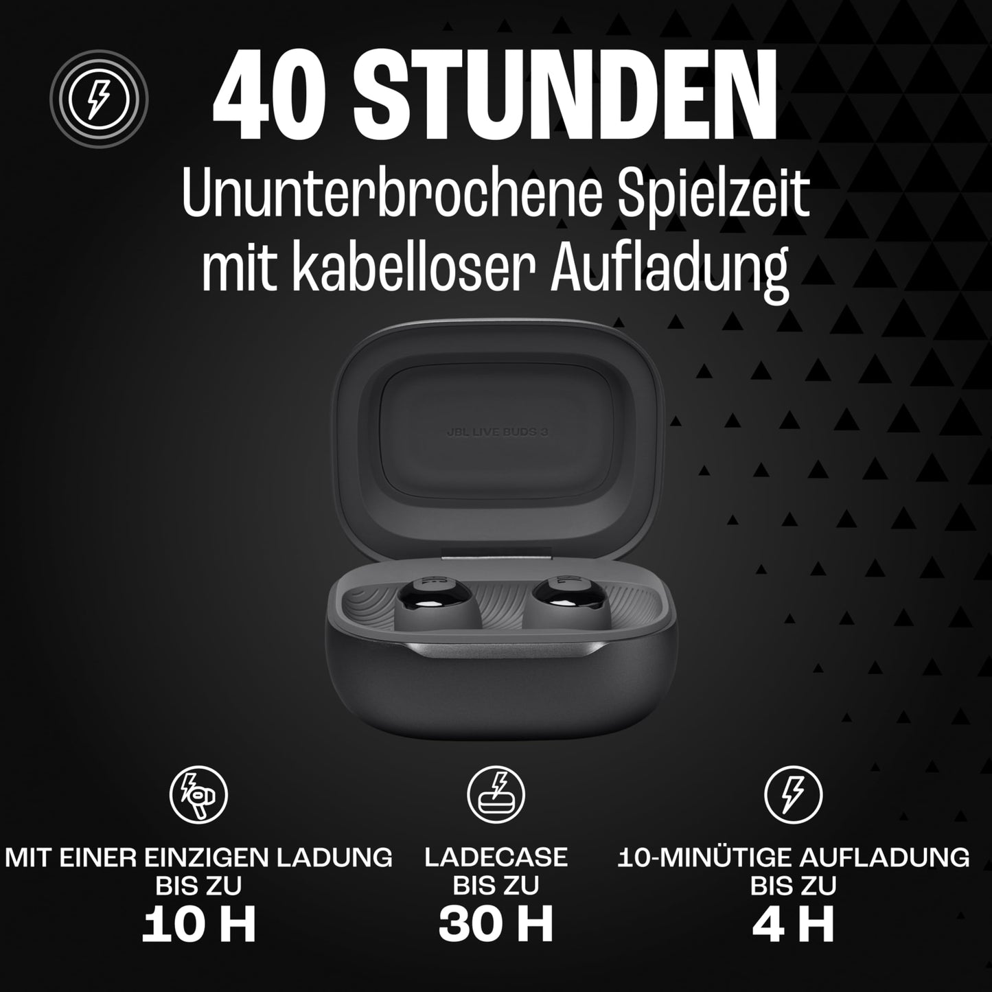 JBL Live Buds 3, wireless earbud headphones with Bluetooth, 40 hours of battery life, True Adaptive Noise Canceling and high-resolution JBL Signature Sound, IP55 waterproof, black - JBLLIVEBUDS3BLK