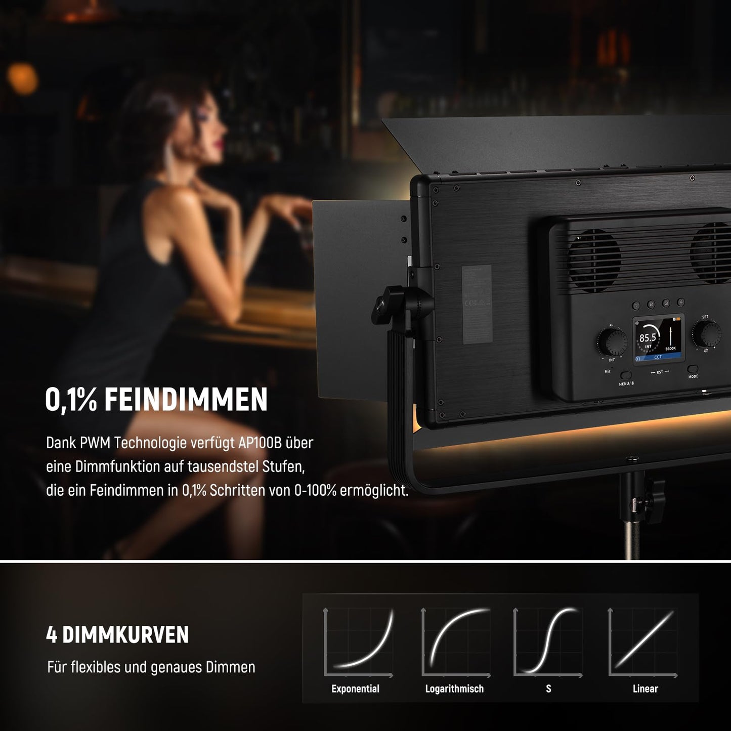 NEEWER LED video light panel, two-tone, 100W, 960 LED 38600Lux@0.5m, 2500K 8500K, CRI96+/TLCI97+, brightness 0-100%, control APP/2.4G/Panel/DMX for photo studio Pro, video scene lighting - AP100B