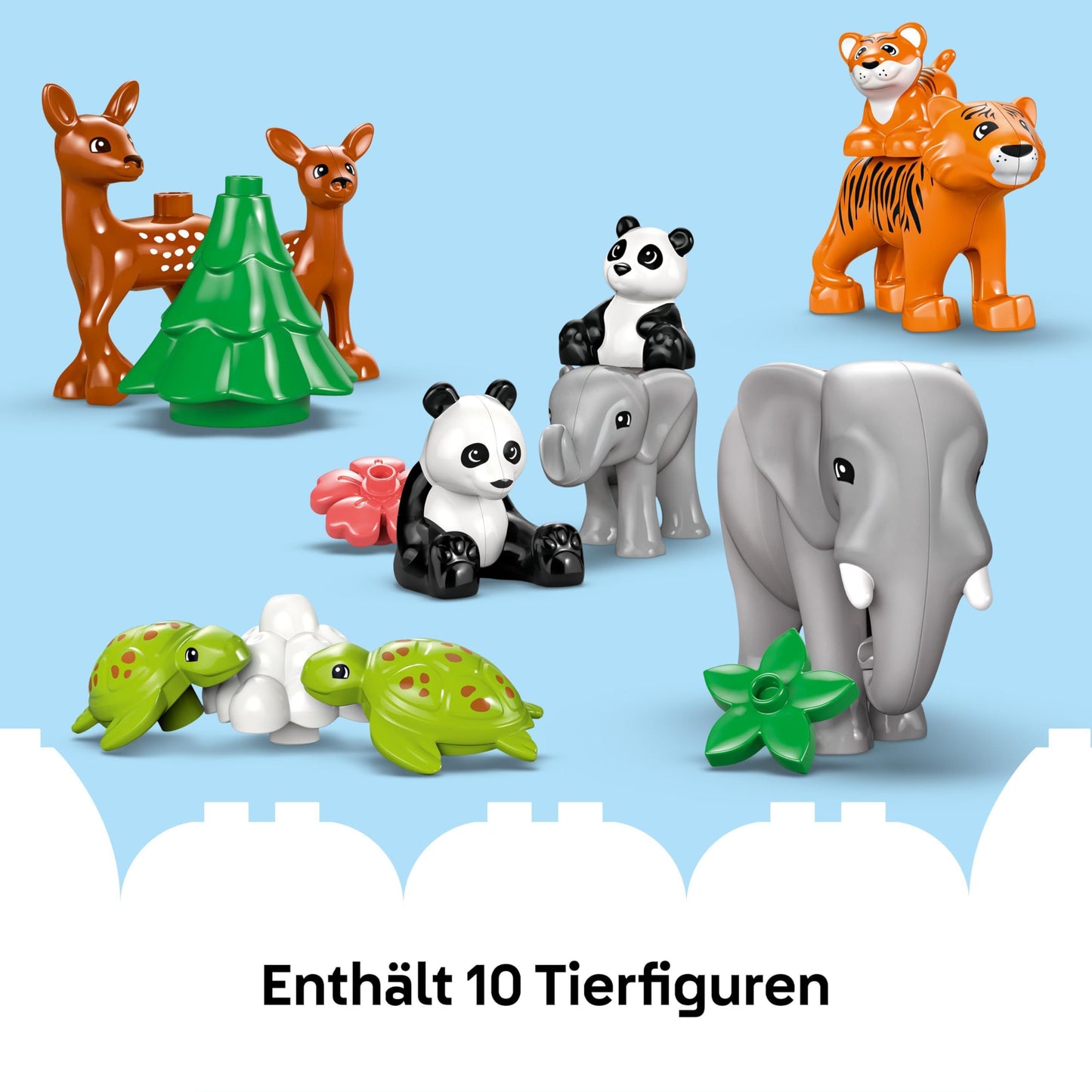 LEGO DUPLO Town Wild Animal Families 3-in-1 Set - Educational Toy for Toddlers with Animal Figures - Montessori Toy from 2 Years with Turtle, Tiger, Elephant, Deer & Panda Figures - Gift 10446